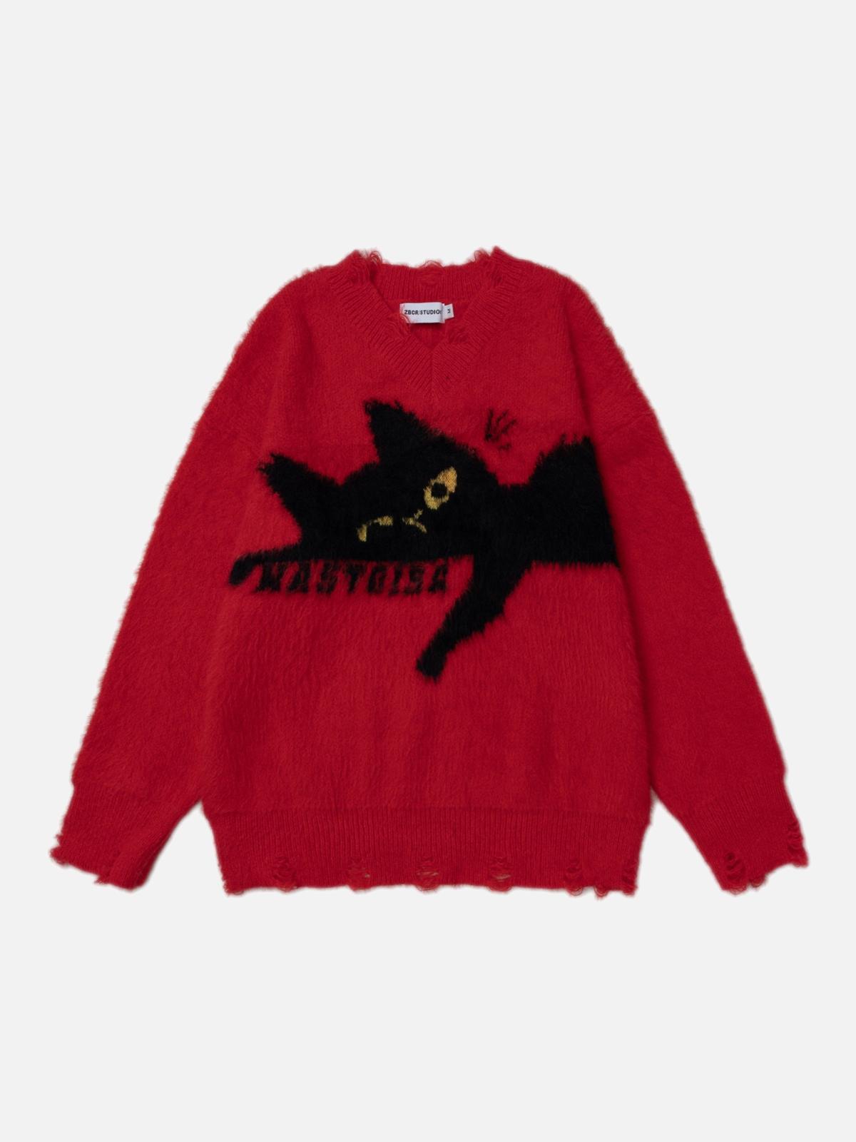 Concert Outfit Retro Lazy Cat Sweater