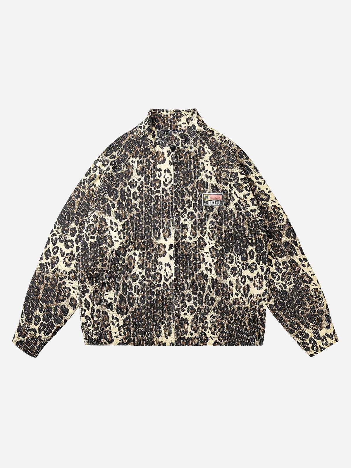 Concert Outfit Retro Leopard Printed Denim Jacket