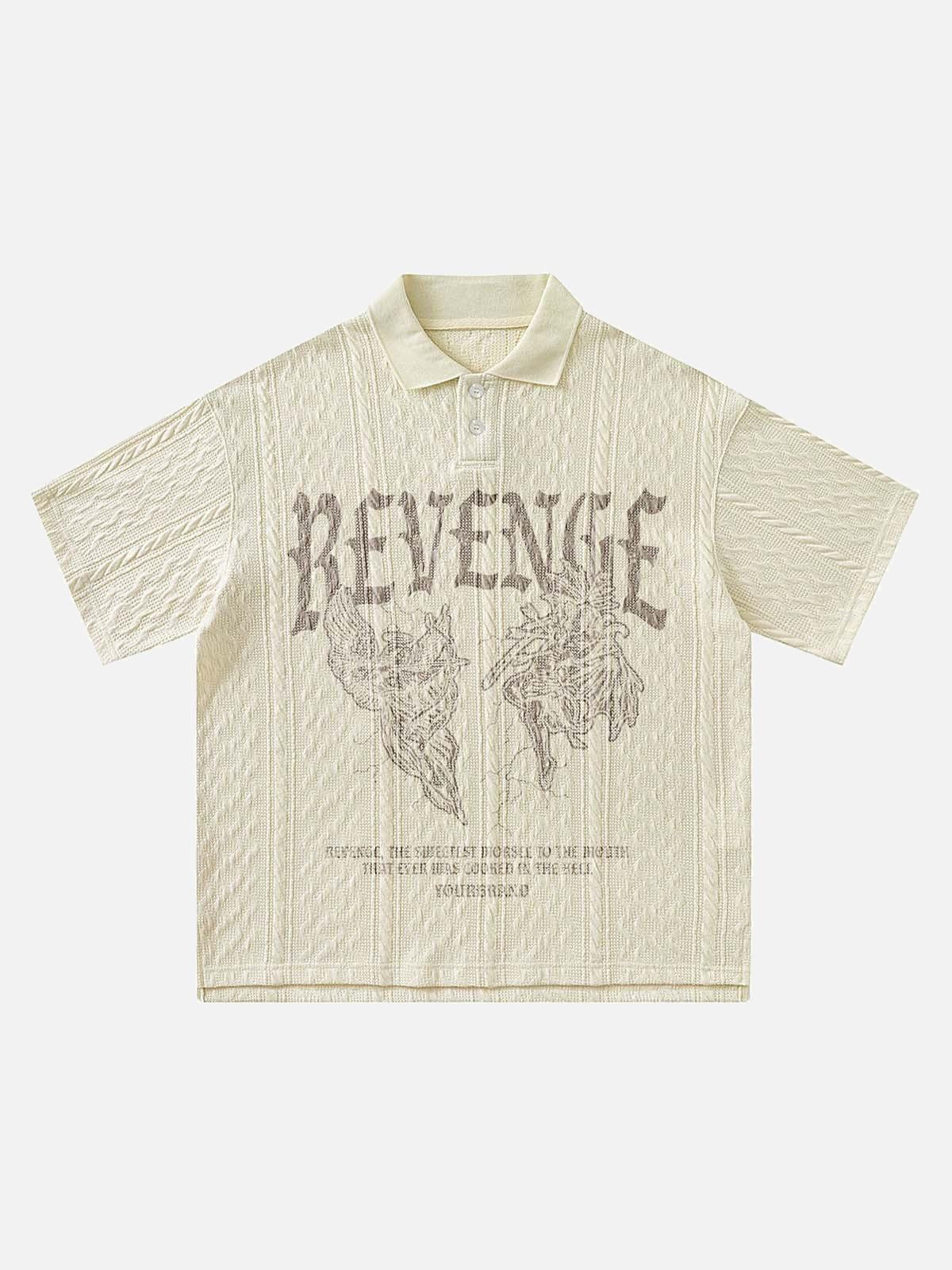 Concert Outfit Retro Letter Print Lapel Short Sleeve Polo Shirt