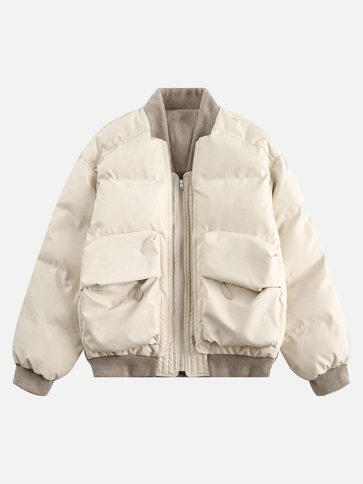 Concert Outfit Retro Patchwork Multi Pocket Puffer Bomber Jacket