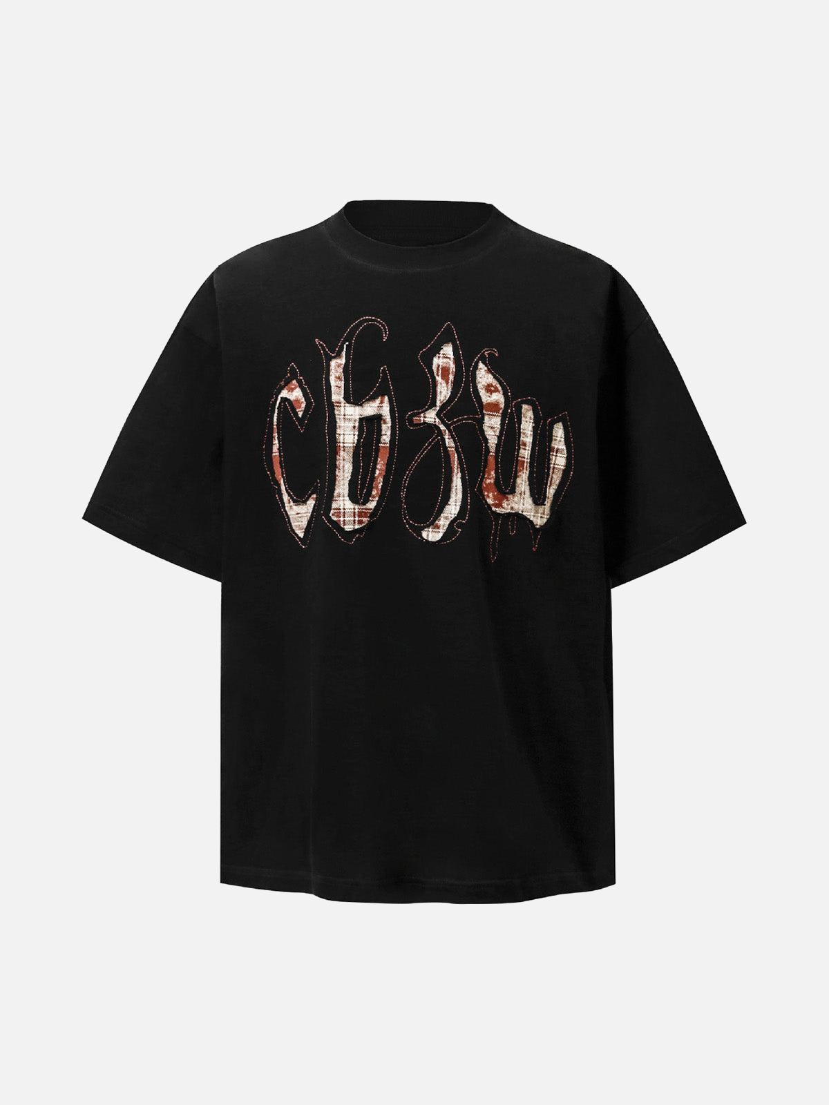 Concert Outfit Retro Plaid Letter Embroidered T-Shirt