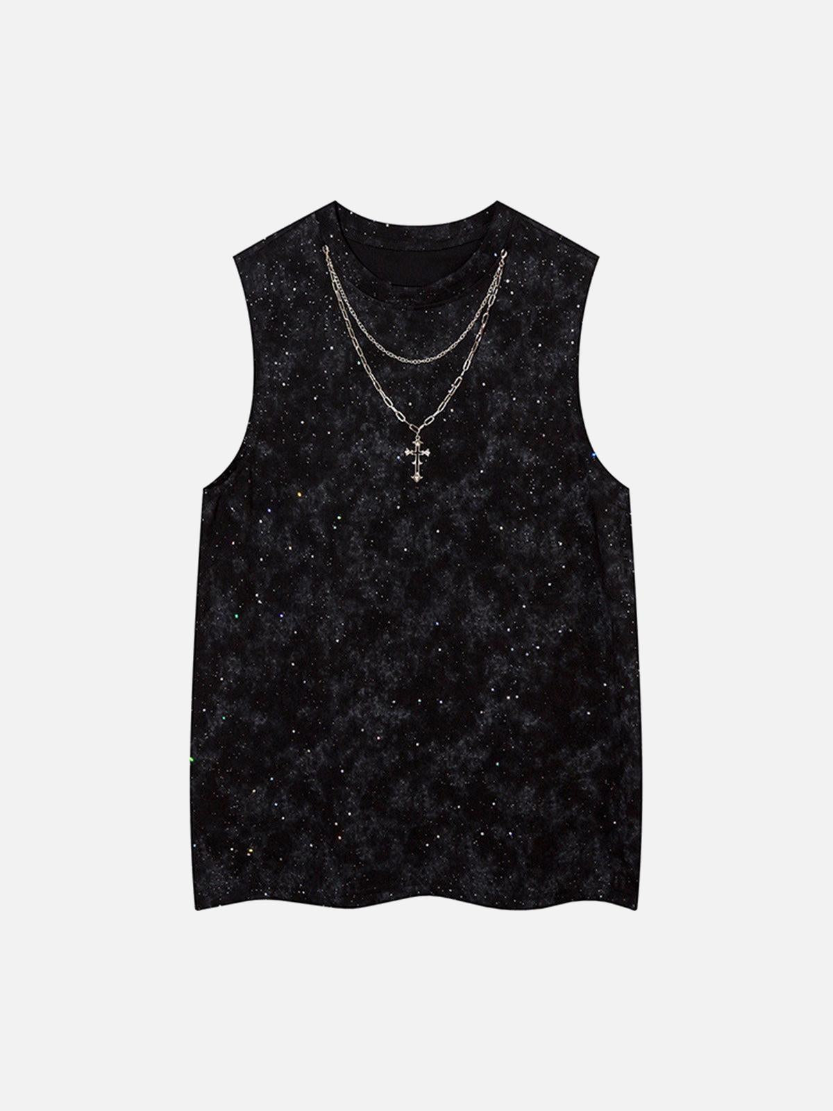 Concert Outfit Retro Rhinestone Cross Chain Vest