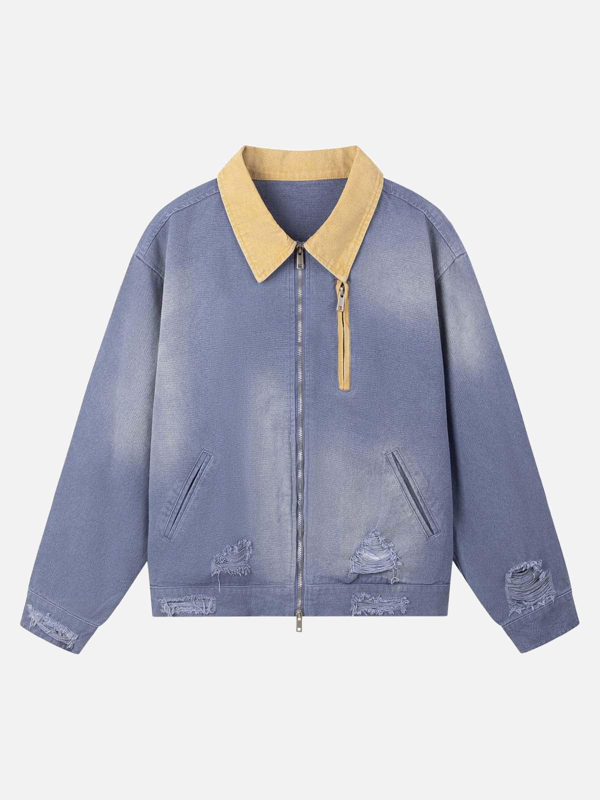 Concert Outfit Retro Ripped Washed Contrast Color Work Jacket