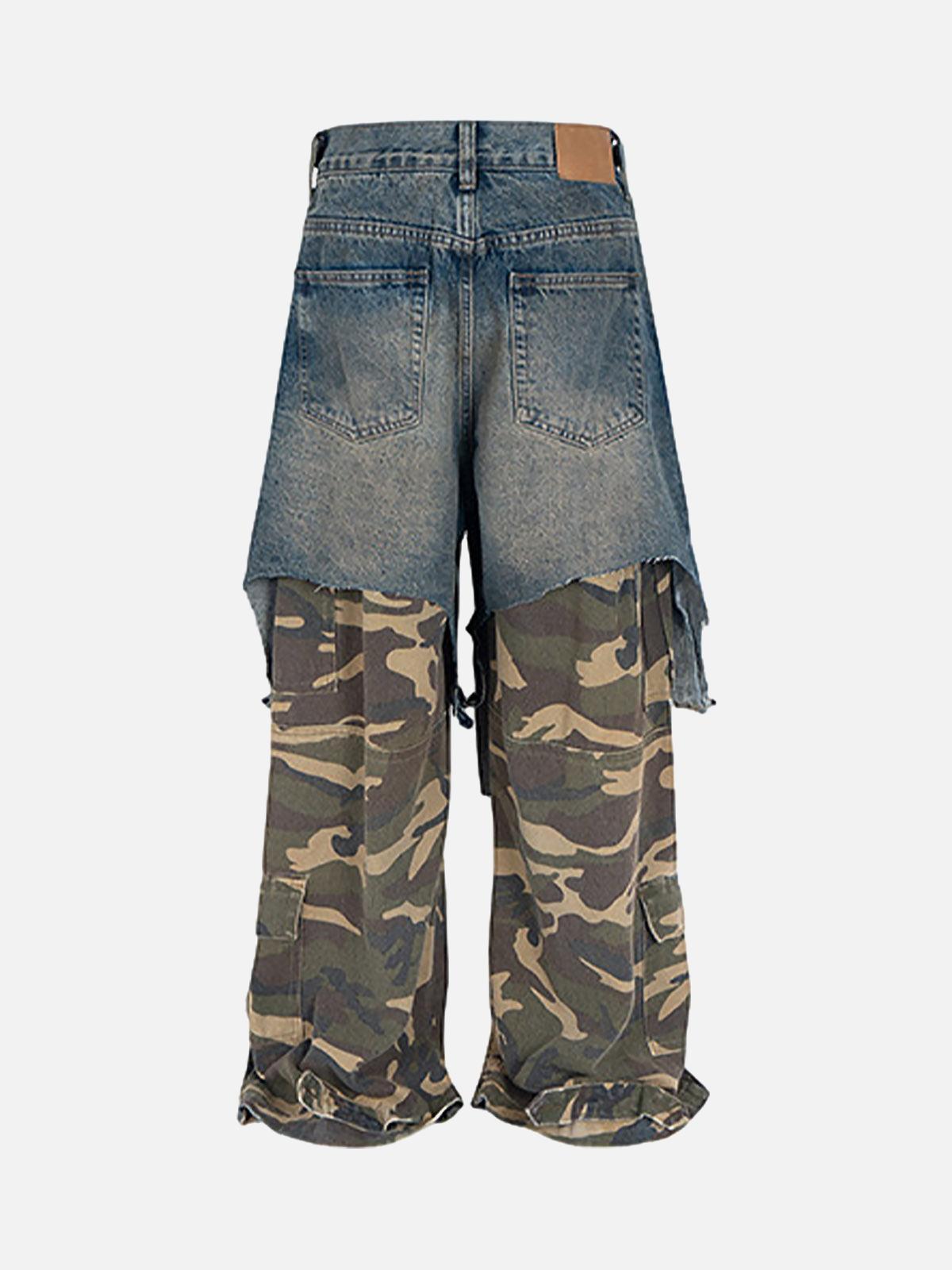 Concert Outfit Retro Stitching Faux Two-Piece Camouflage Jeans