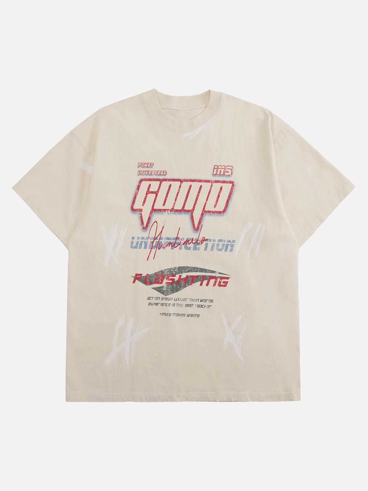 Concert Outfit Retro Washed Contrast Color Broken Letters T-Shirt