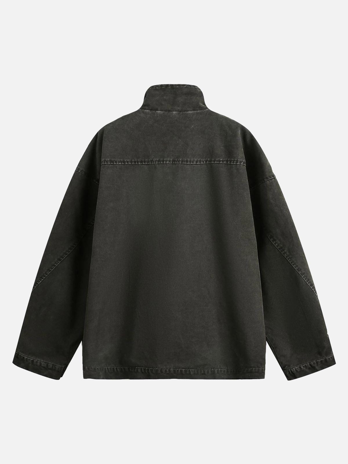 Concert Outfit Retro Washed Distressed Multi-Pocket Work Jacket