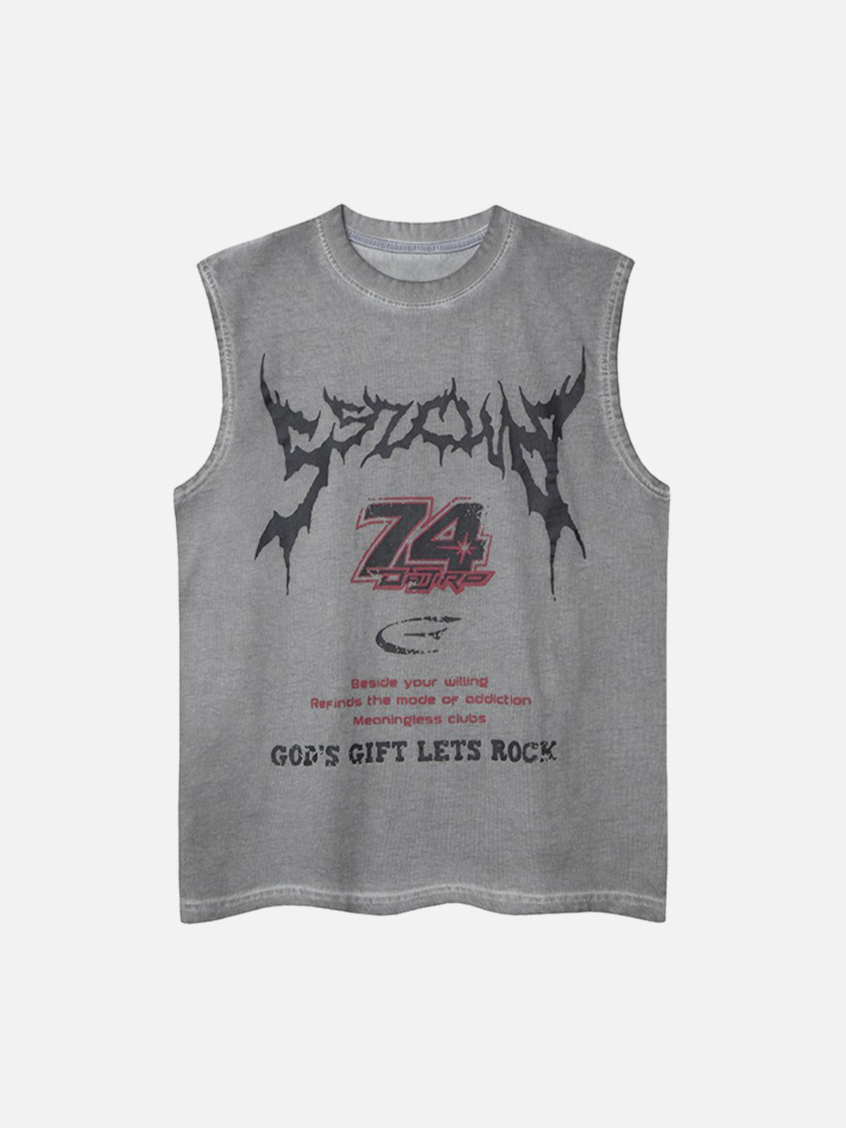 Concert Outfit Retro Washed Letter Print Vest