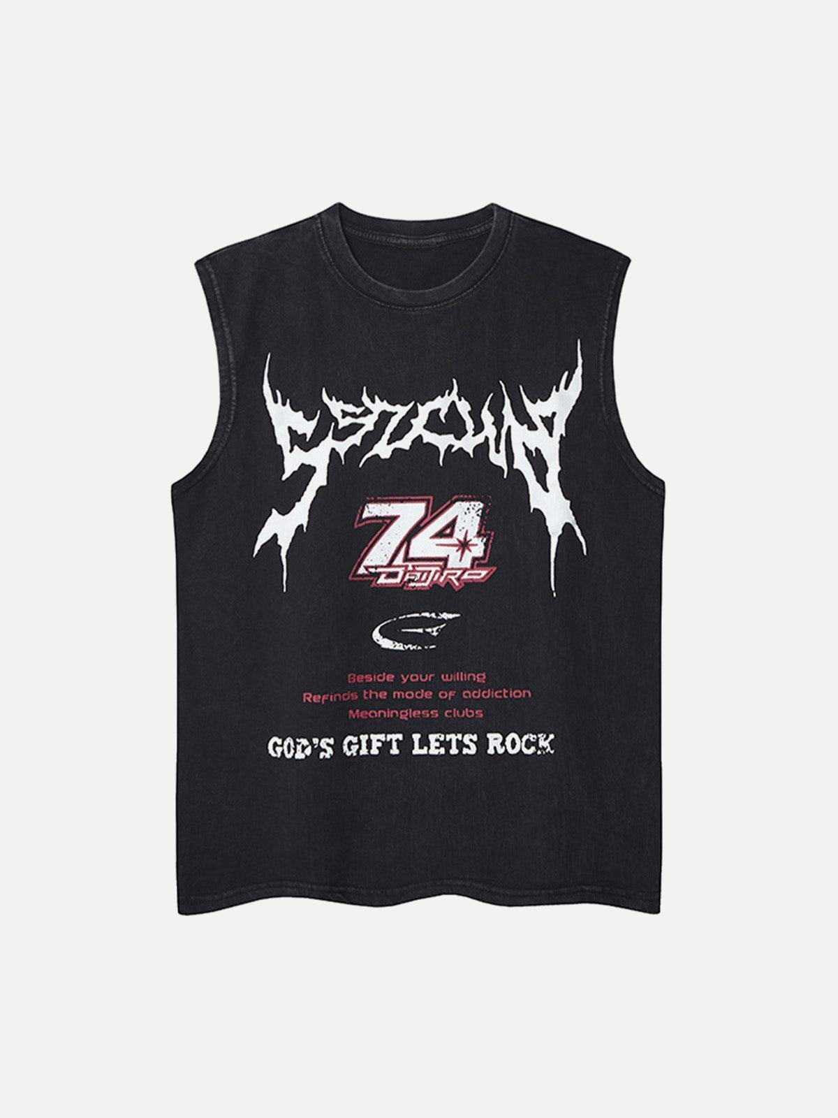 Concert Outfit Retro Washed Letter Print Vest