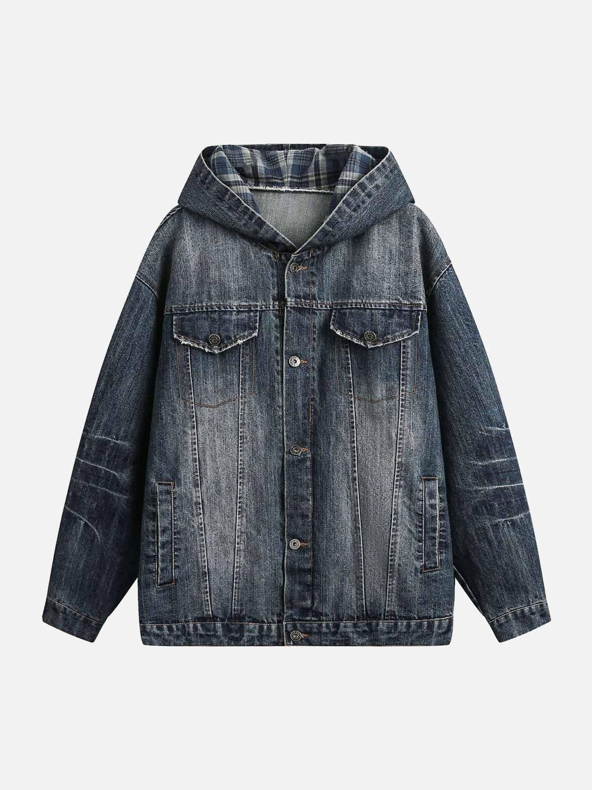 Concert Outfit Retro Washed Workwear Denim Hooded Jacket