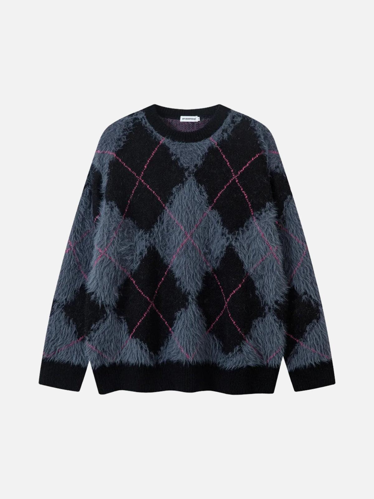 Concert Outfit Rhombus Plaid Embroidery Sweater