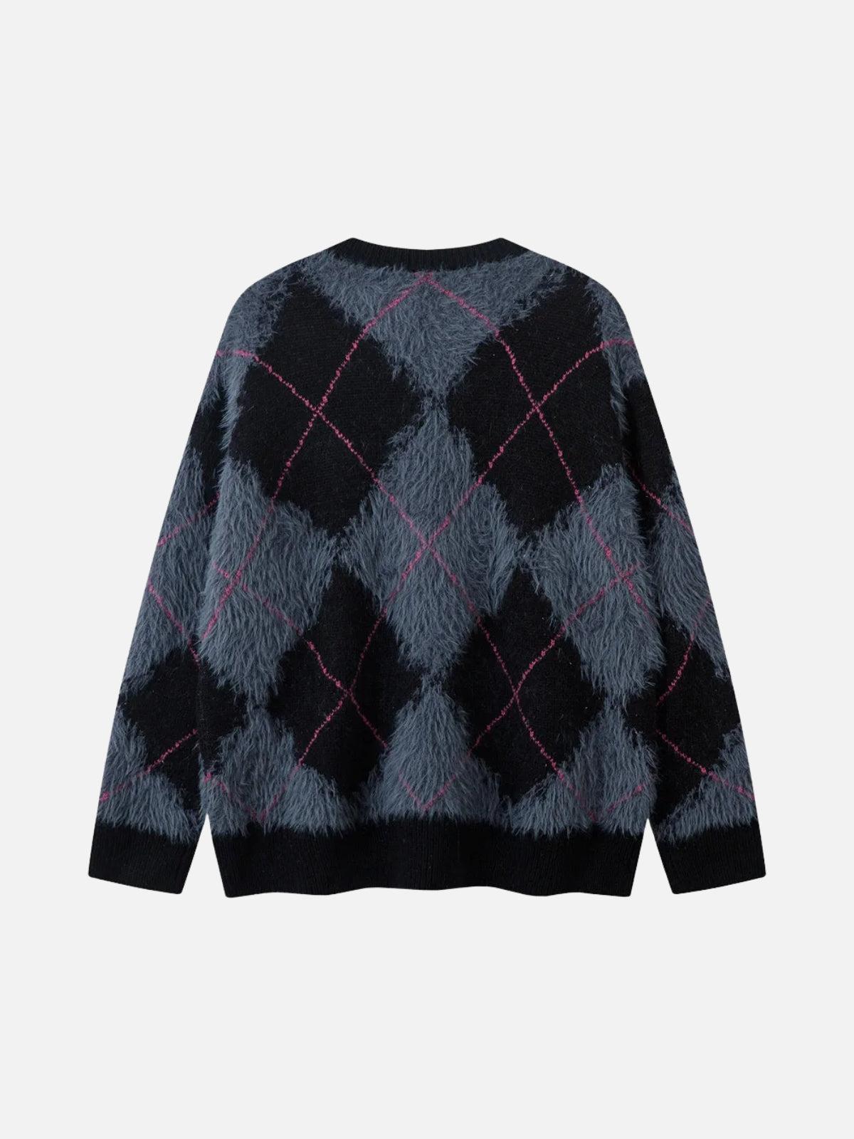 Concert Outfit Rhombus Plaid Embroidery Sweater
