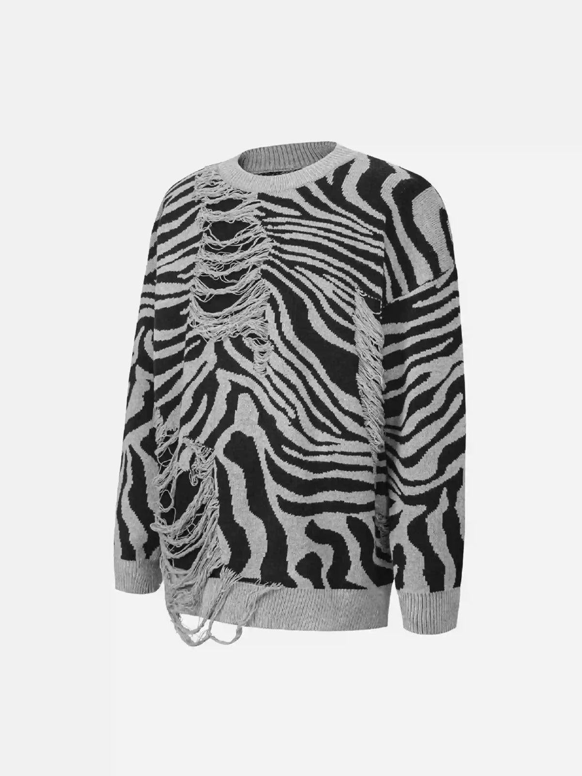 Concert Outfit Ripped Zebra Pattern Sweater