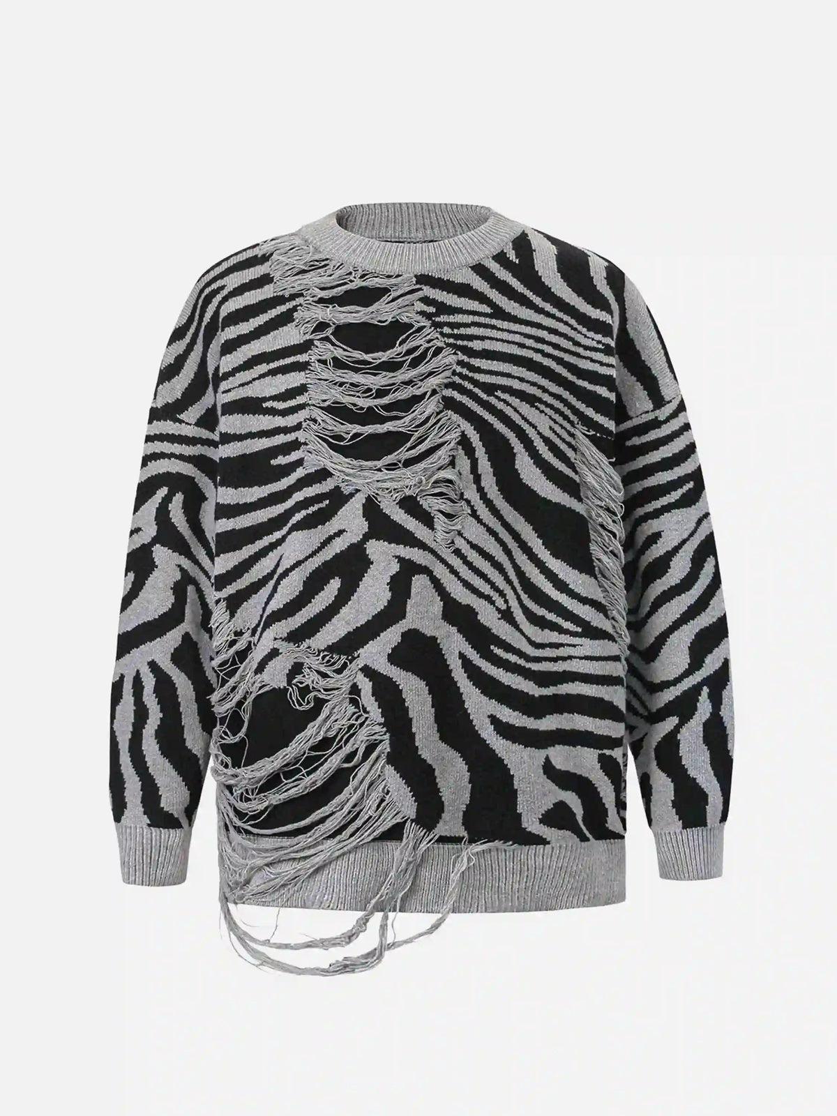 Concert Outfit Ripped Zebra Pattern Sweater