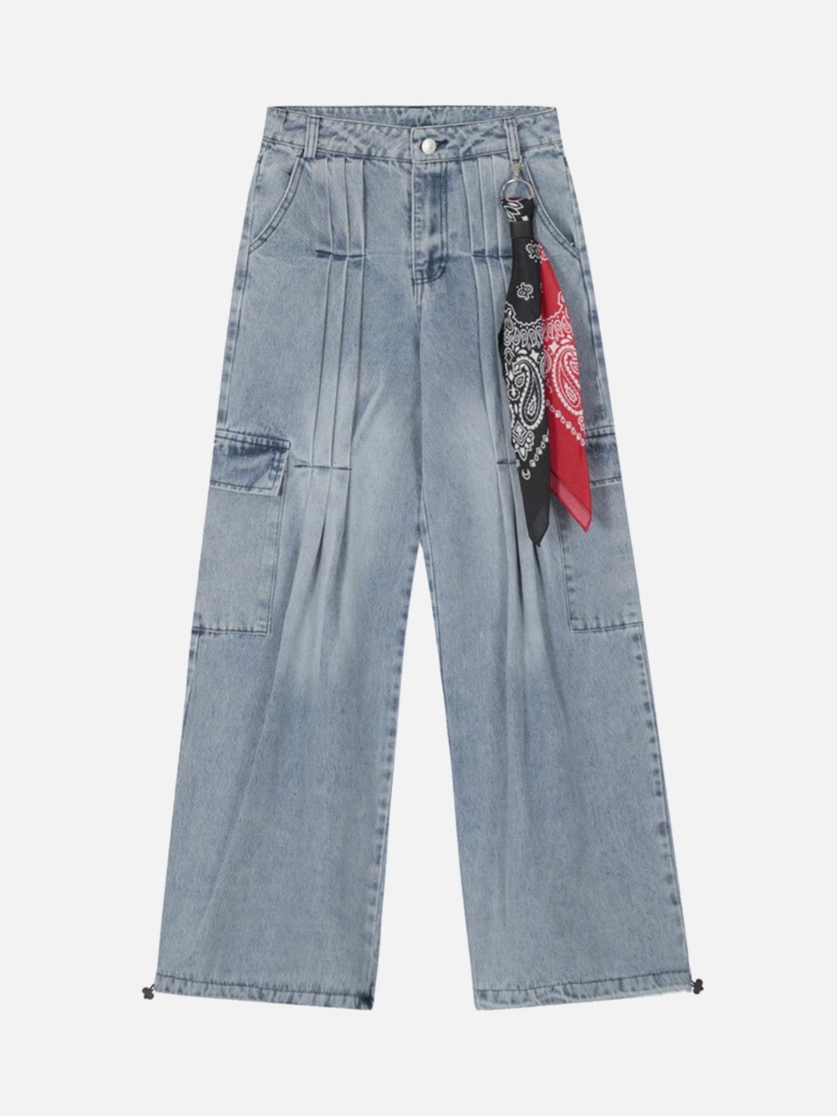 Concert Outfit Side-Scarf Pleated Baggy Jeans