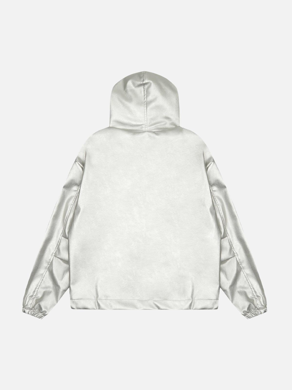 Concert Outfit Silver Leather  Motorcycle Hooded Jacket