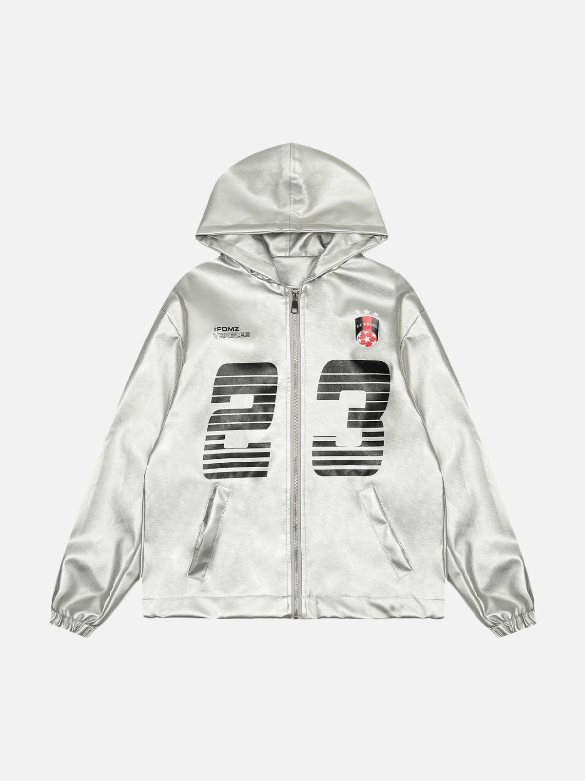 Concert Outfit Silver Leather  Motorcycle Hooded Jacket