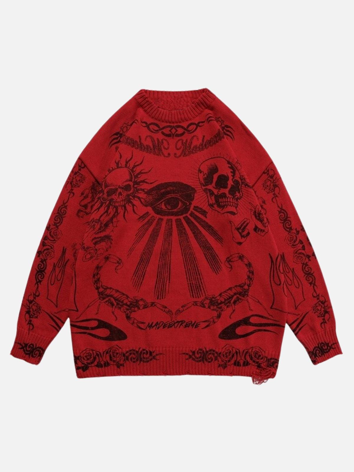 Concert Outfit Skull Print Distressed Sweater