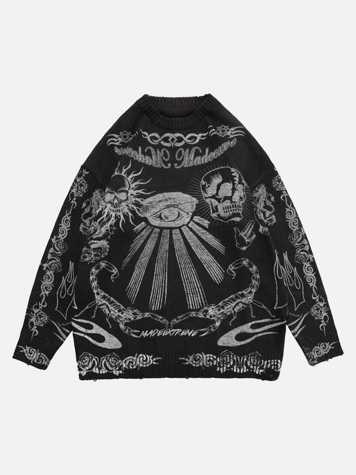 Concert Outfit Skull Print Distressed Sweater