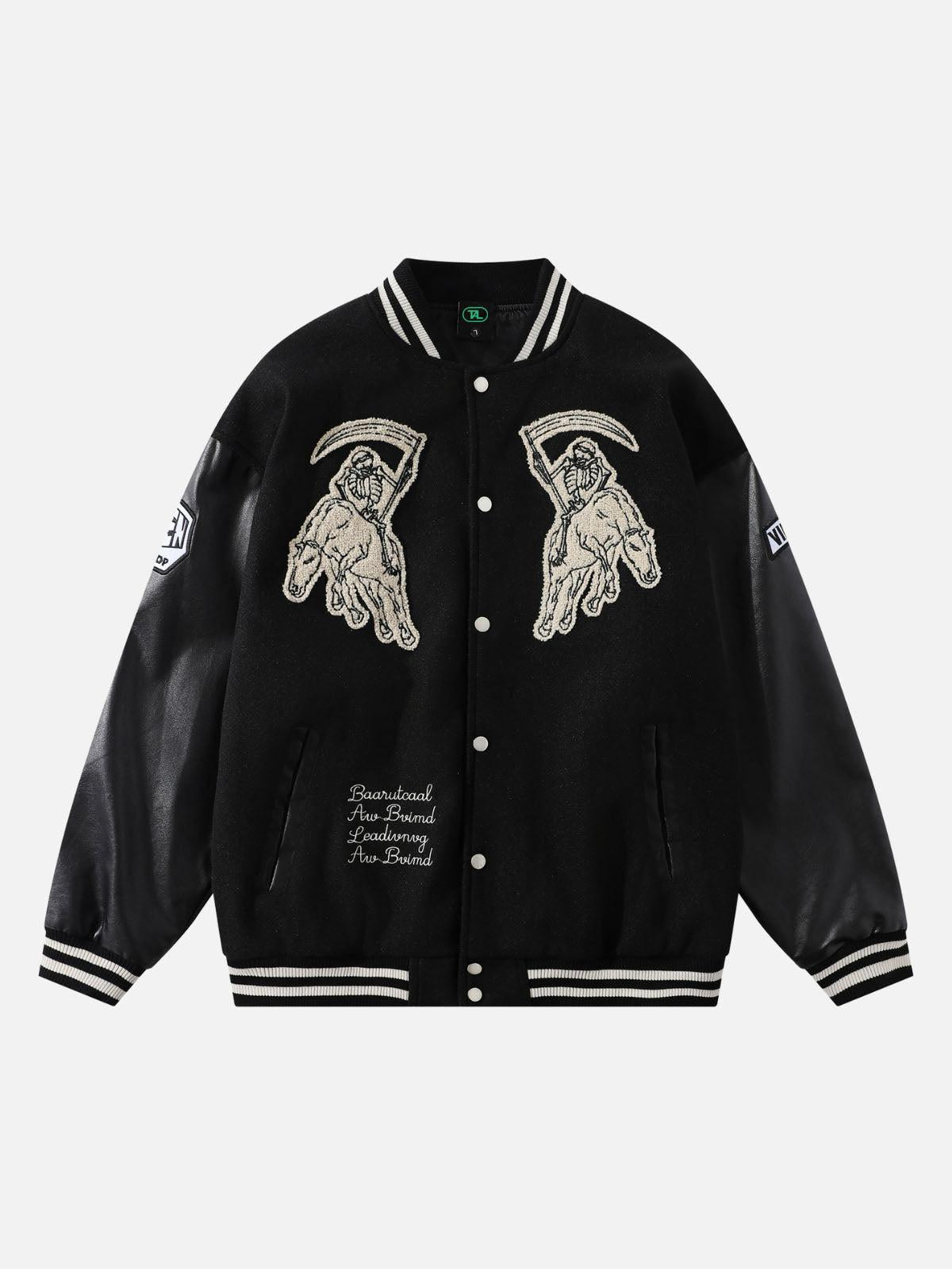 Concert Outfit Skull Sickle Embroidered PU Splicing Jacket