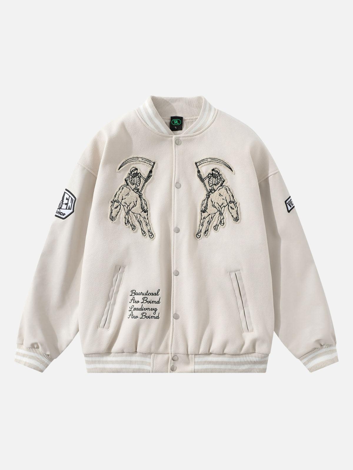 Concert Outfit Skull Sickle Embroidered PU Splicing Jacket