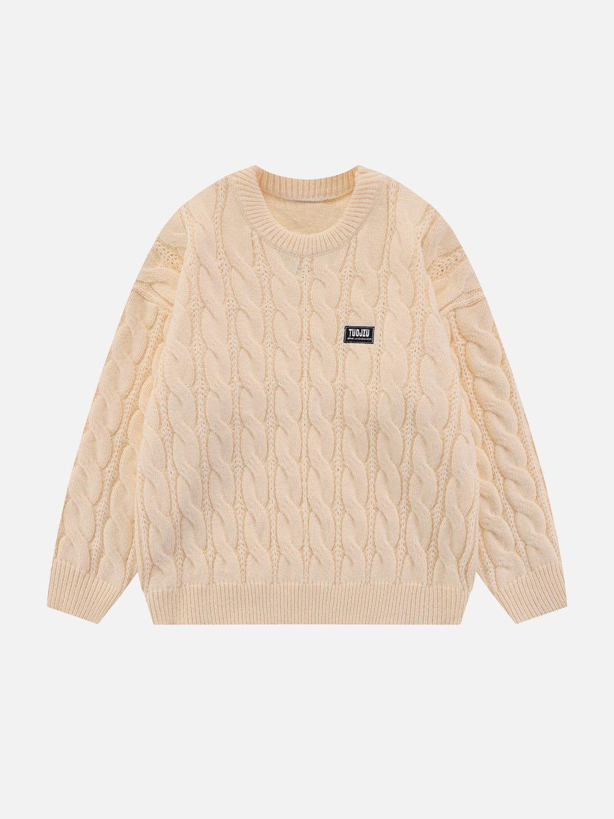 Concert Outfit Solid Color Twist Knit Sweater