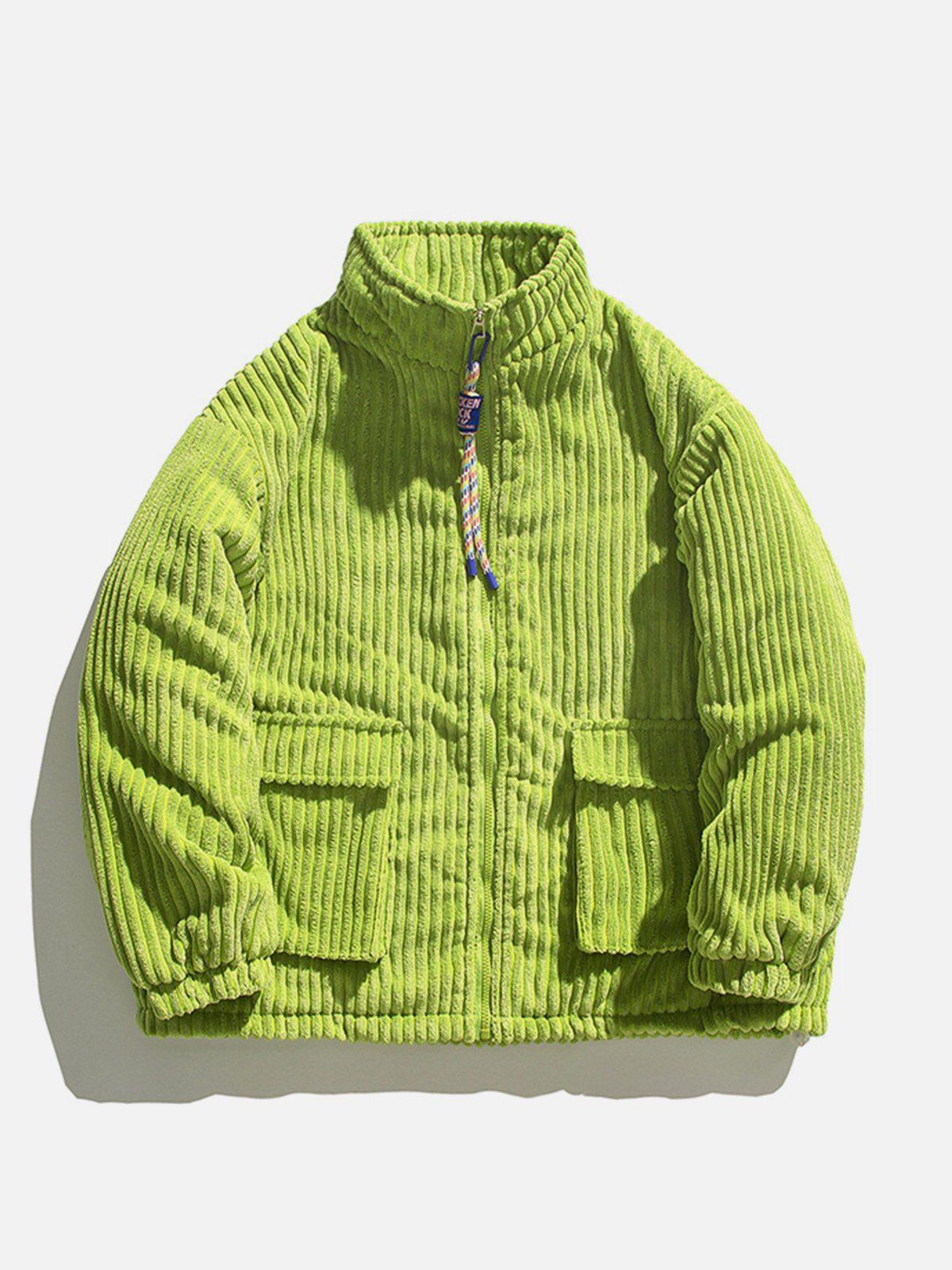 Concert Outfit Solid Corduroy Oversized Pocket Winter Coat