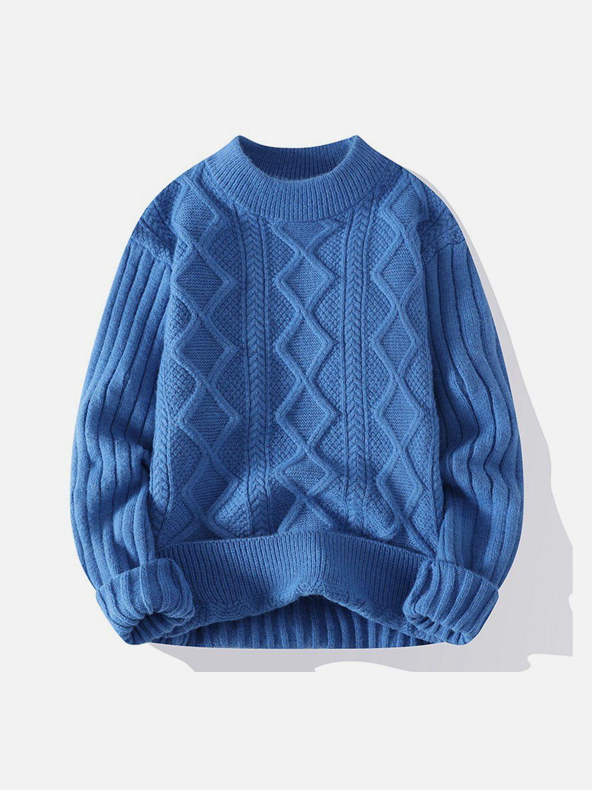 Concert Outfit Solid Ribbed Jacquard Knit Sweater