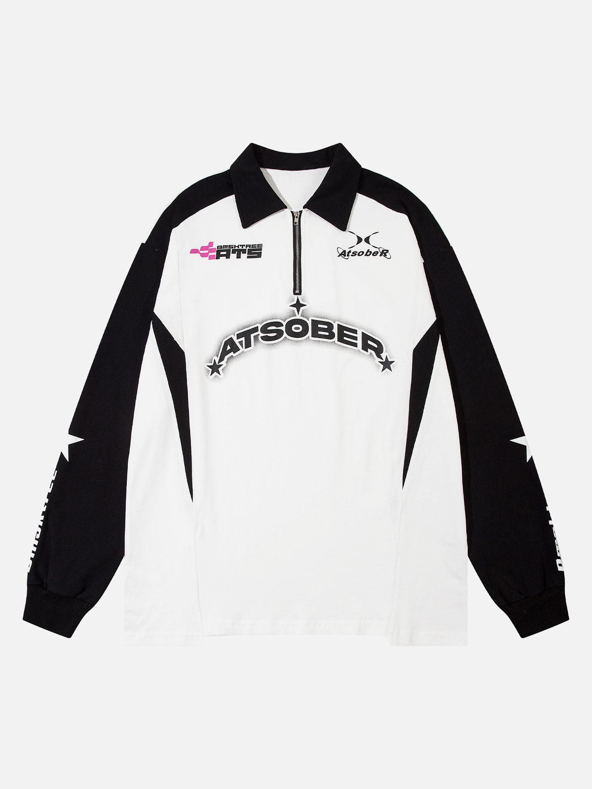 Concert Outfit Star Contrast Color Long Sleeve Quarter Zipper Shirt