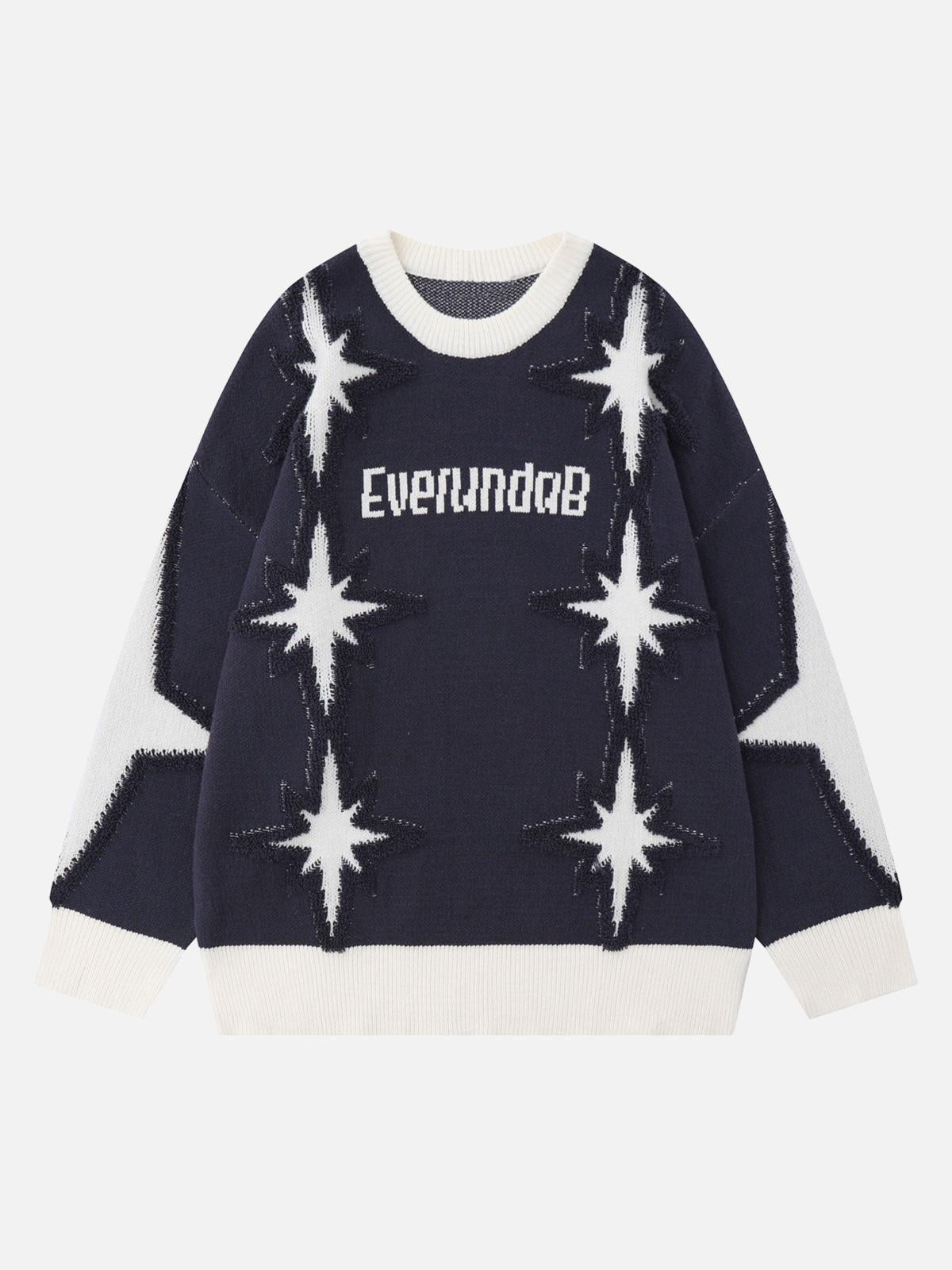 Concert Outfit Star Jacquard Crew Neck Sweater