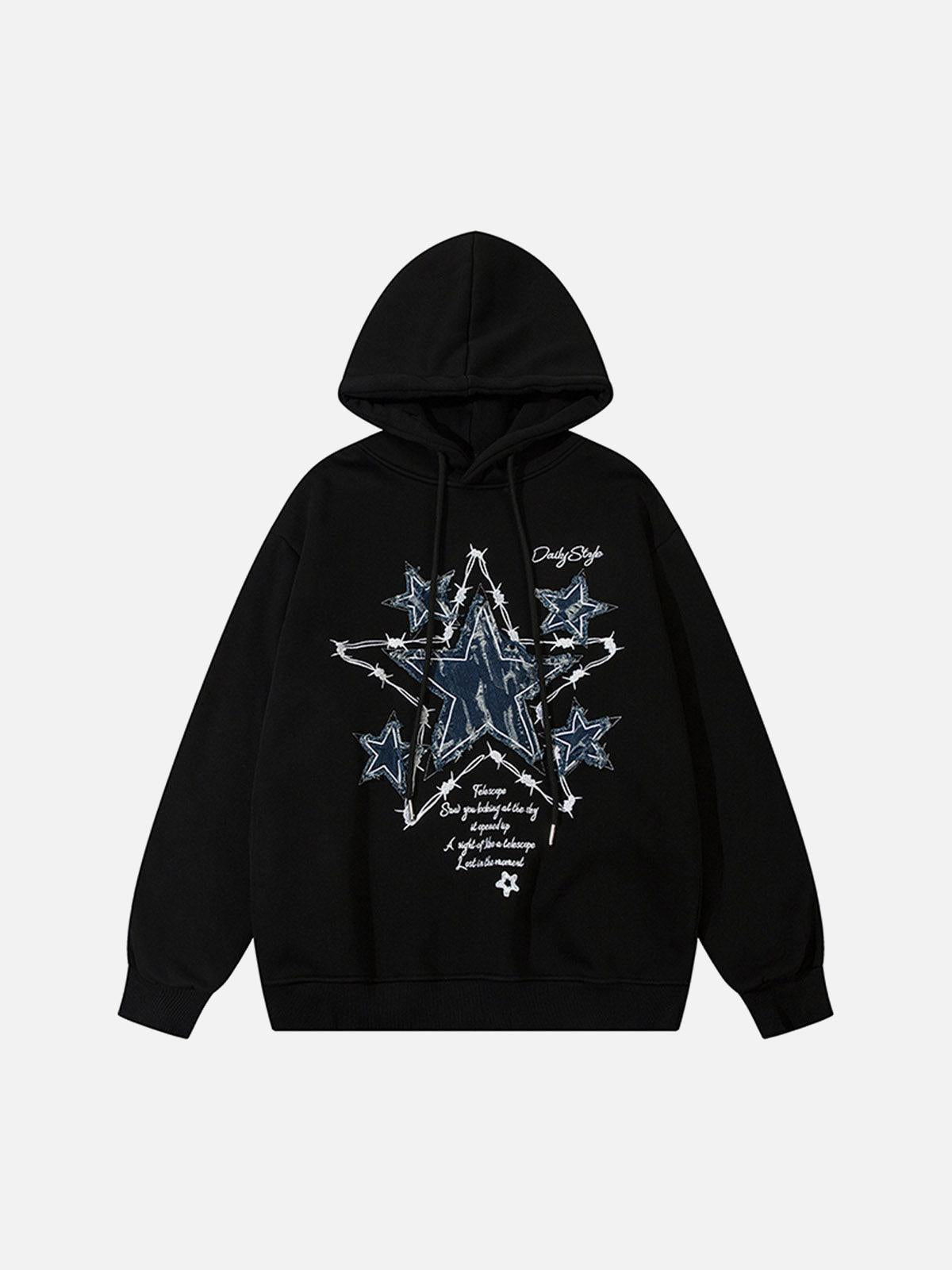 Concert Outfit Star Patch Embroidered Hooded Fleece Sweatshirt