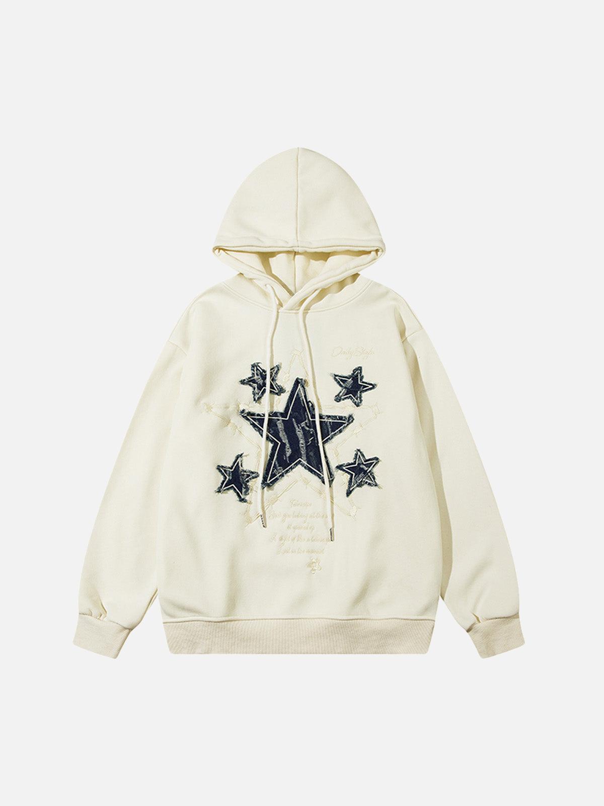 Concert Outfit Star Patch Embroidered Hooded Fleece Sweatshirt