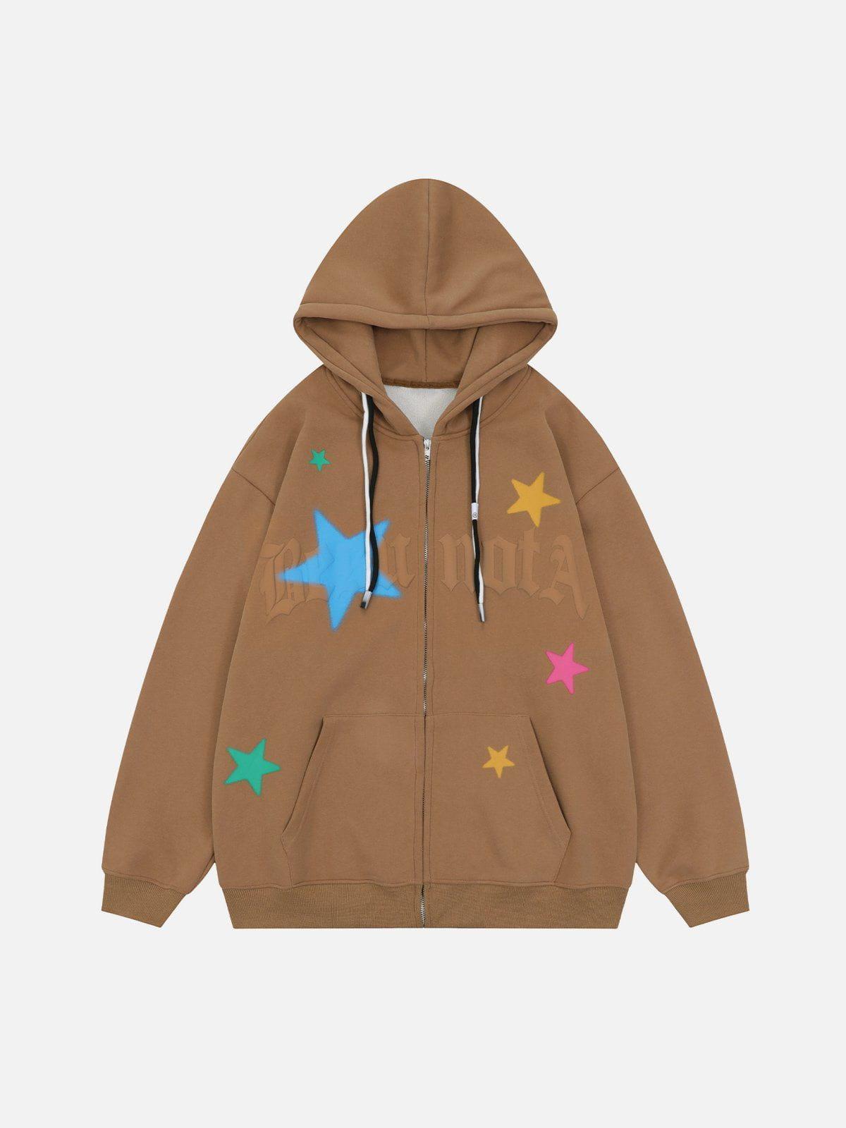 Concert Outfit Star Print Fleece Zip Hoodie