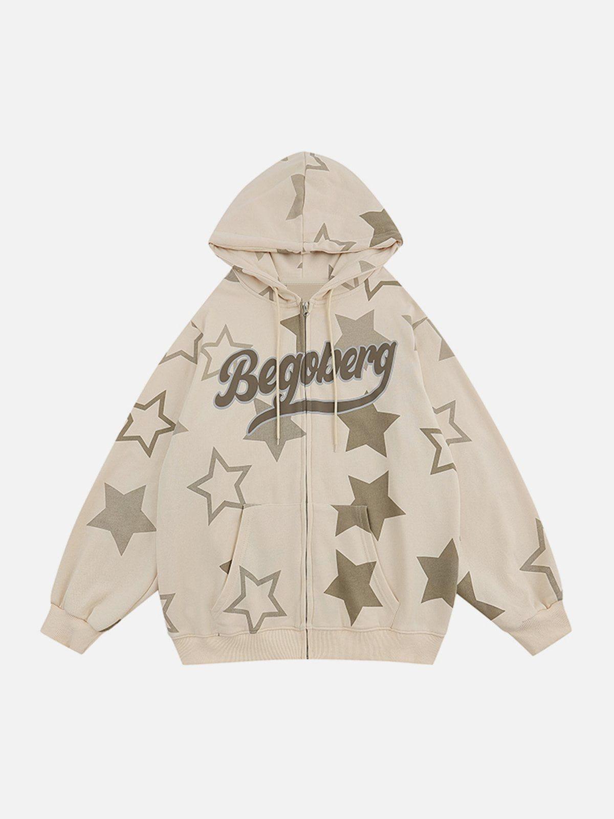 Concert Outfit Star Print Zipper Hoodie