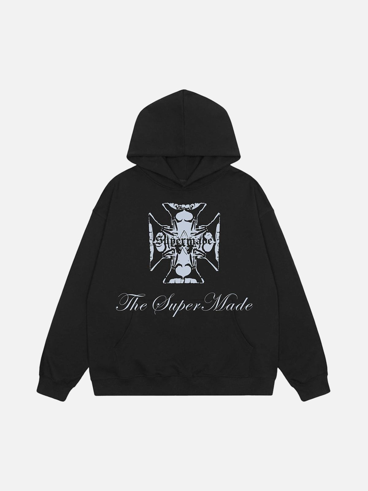 Concert Outfit Street Cross Letters Print Hoodie