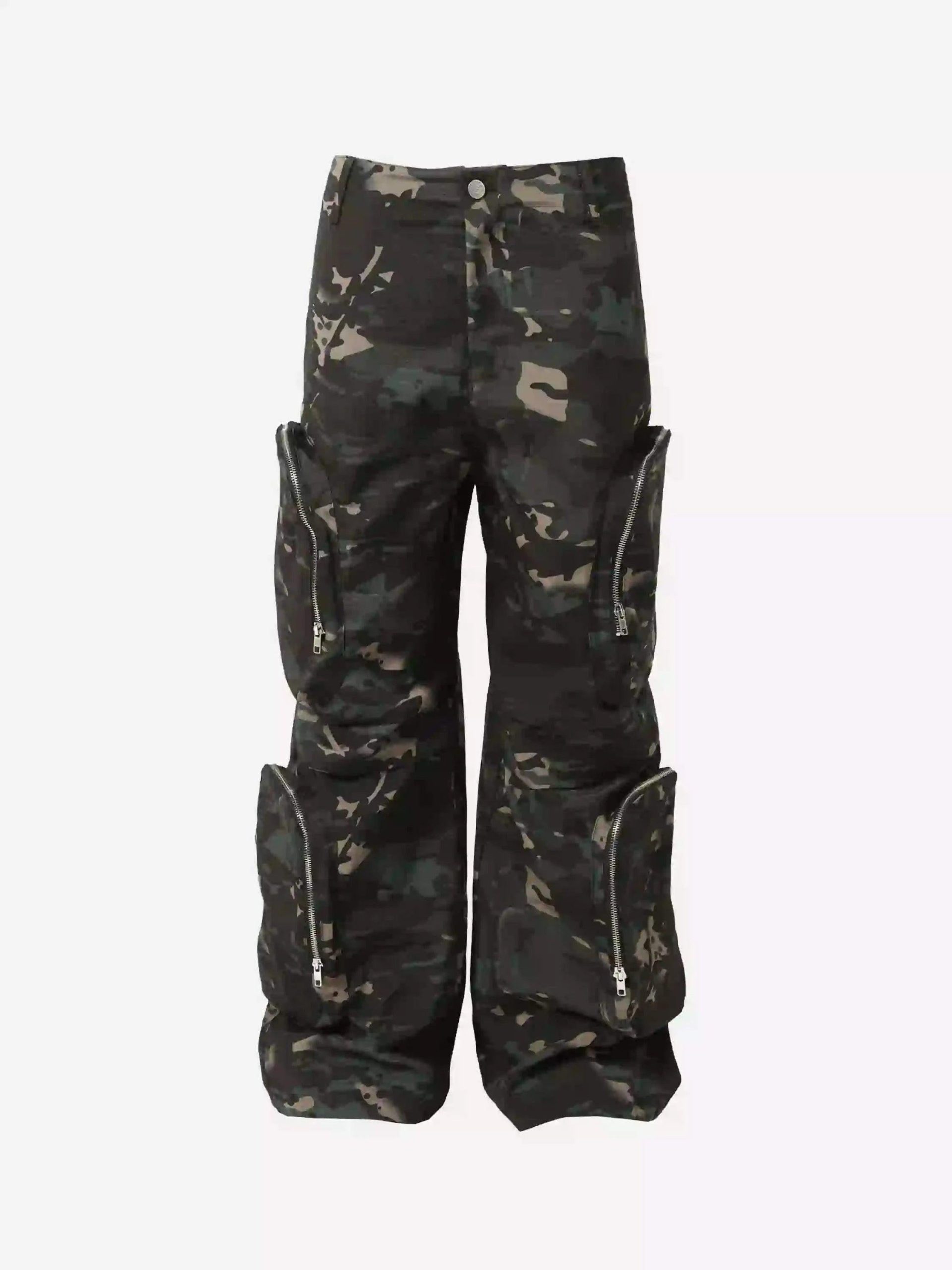 Concert Outfit Street Dark Camouflage Zipper Cargo Pants