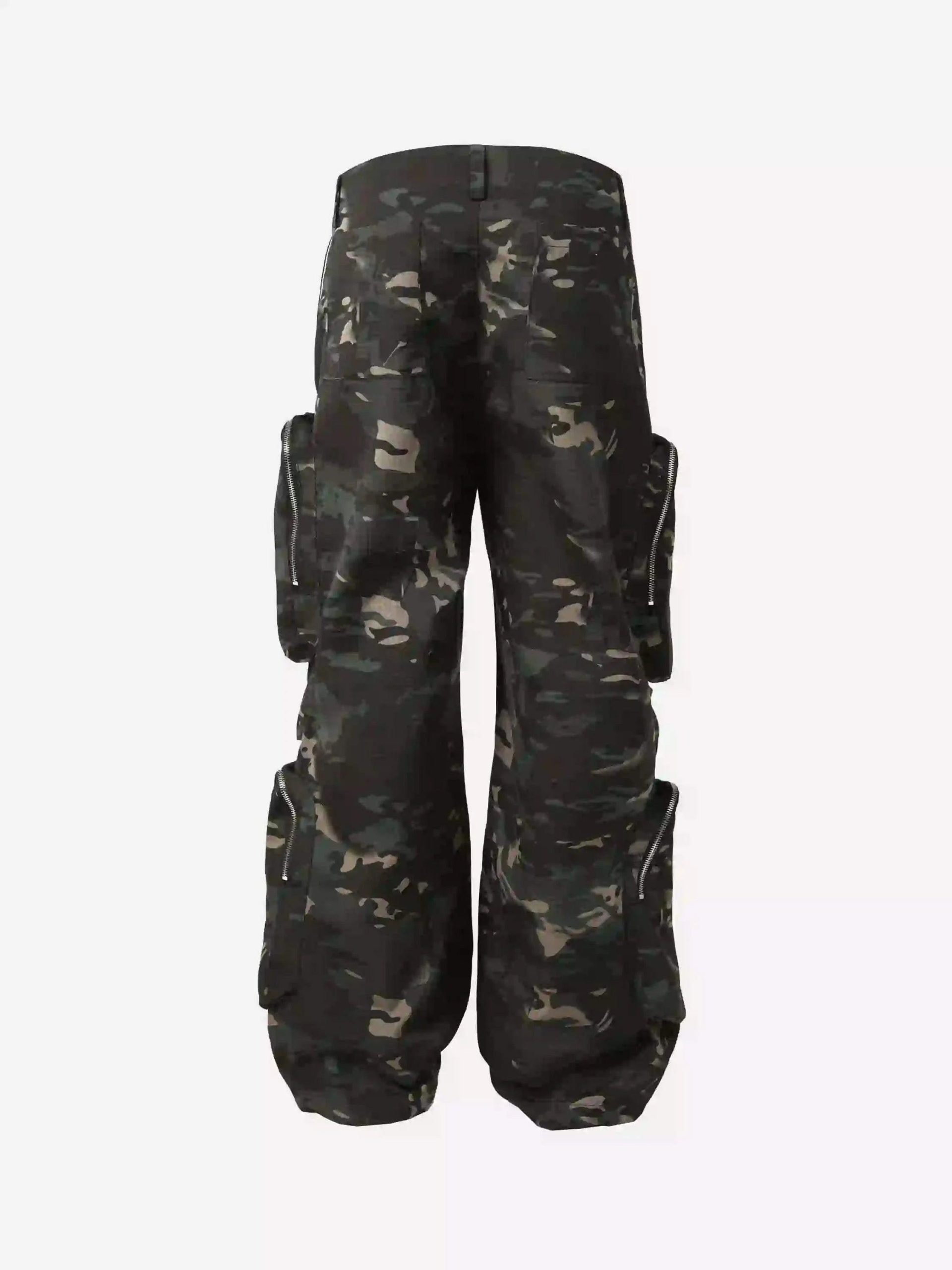 Concert Outfit Street Dark Camouflage Zipper Cargo Pants