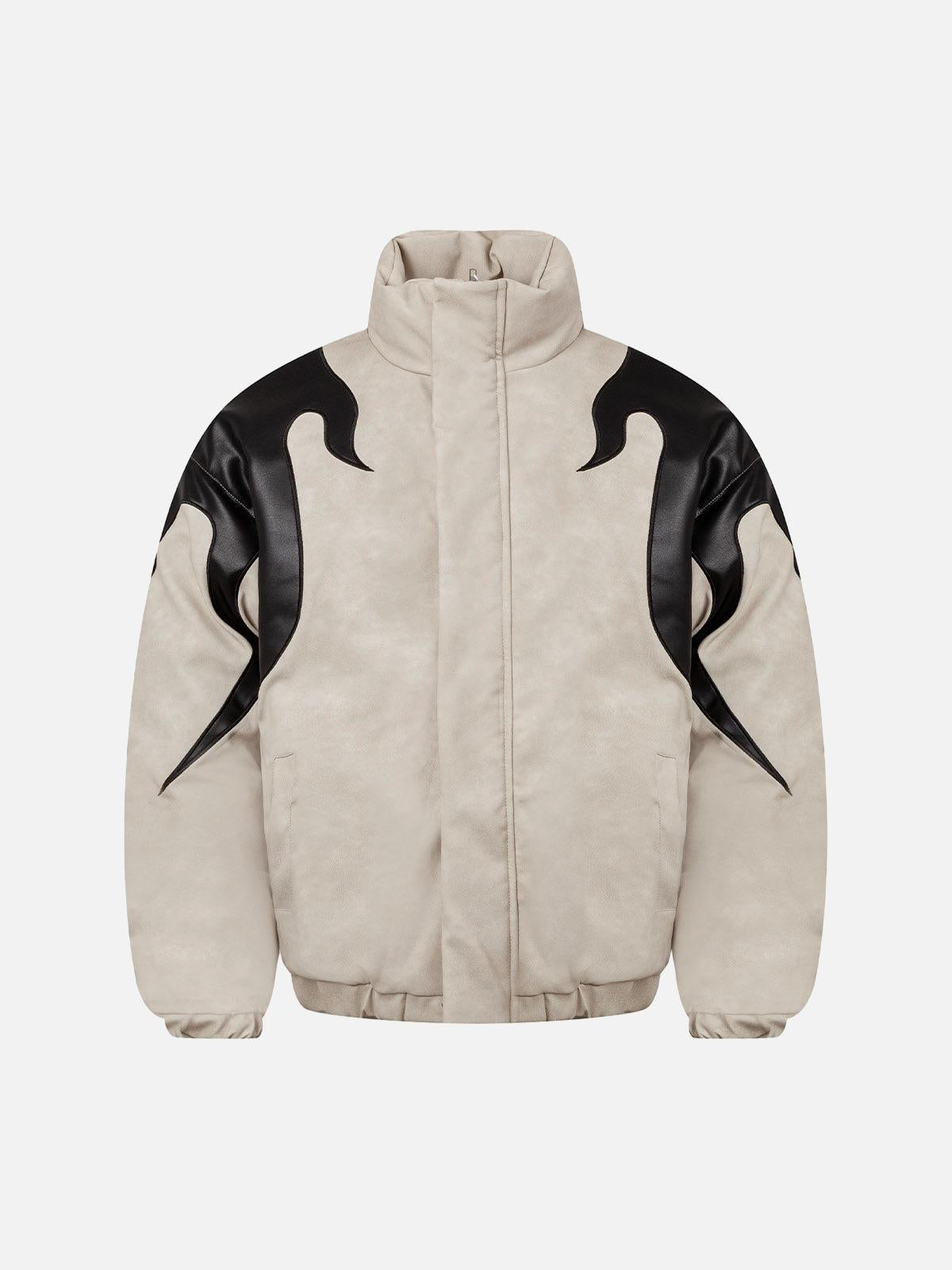 Concert Outfit Street Flame Embroidered Suede Padded Puffer Jacket