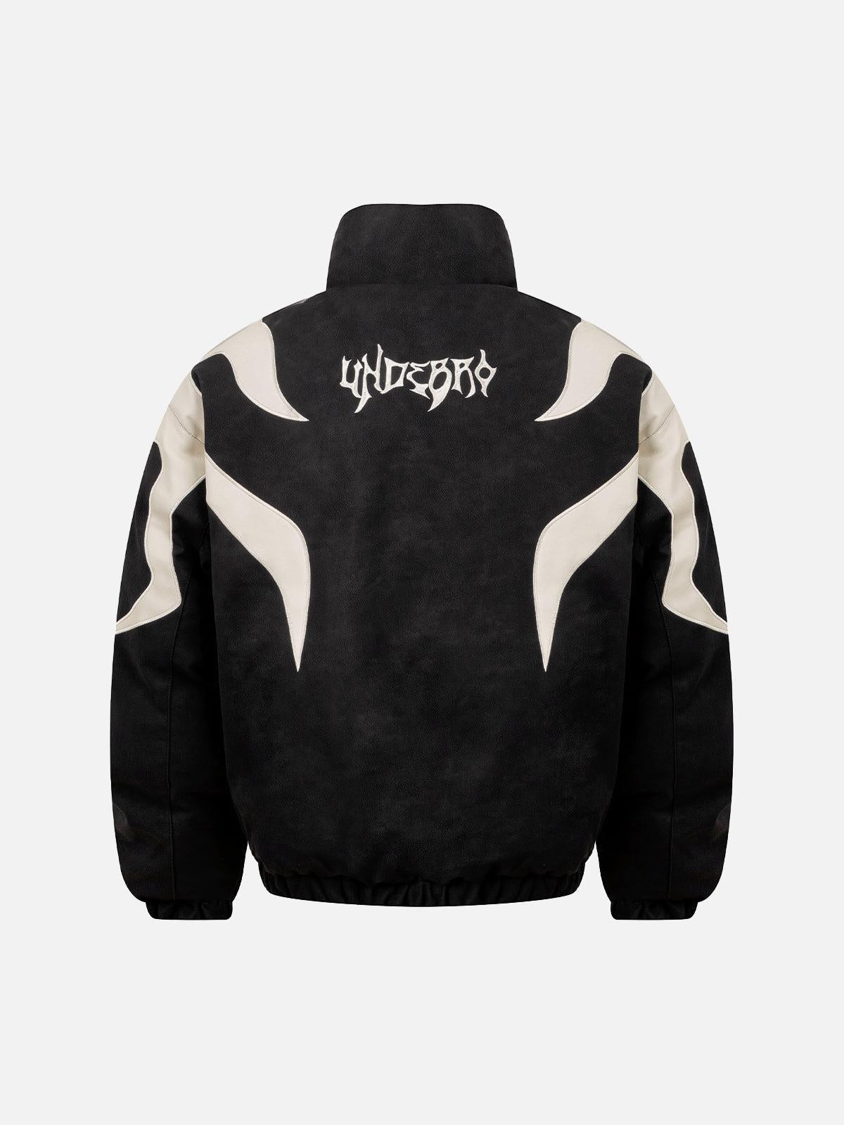 Concert Outfit Street Flame Embroidered Suede Padded Puffer Jacket