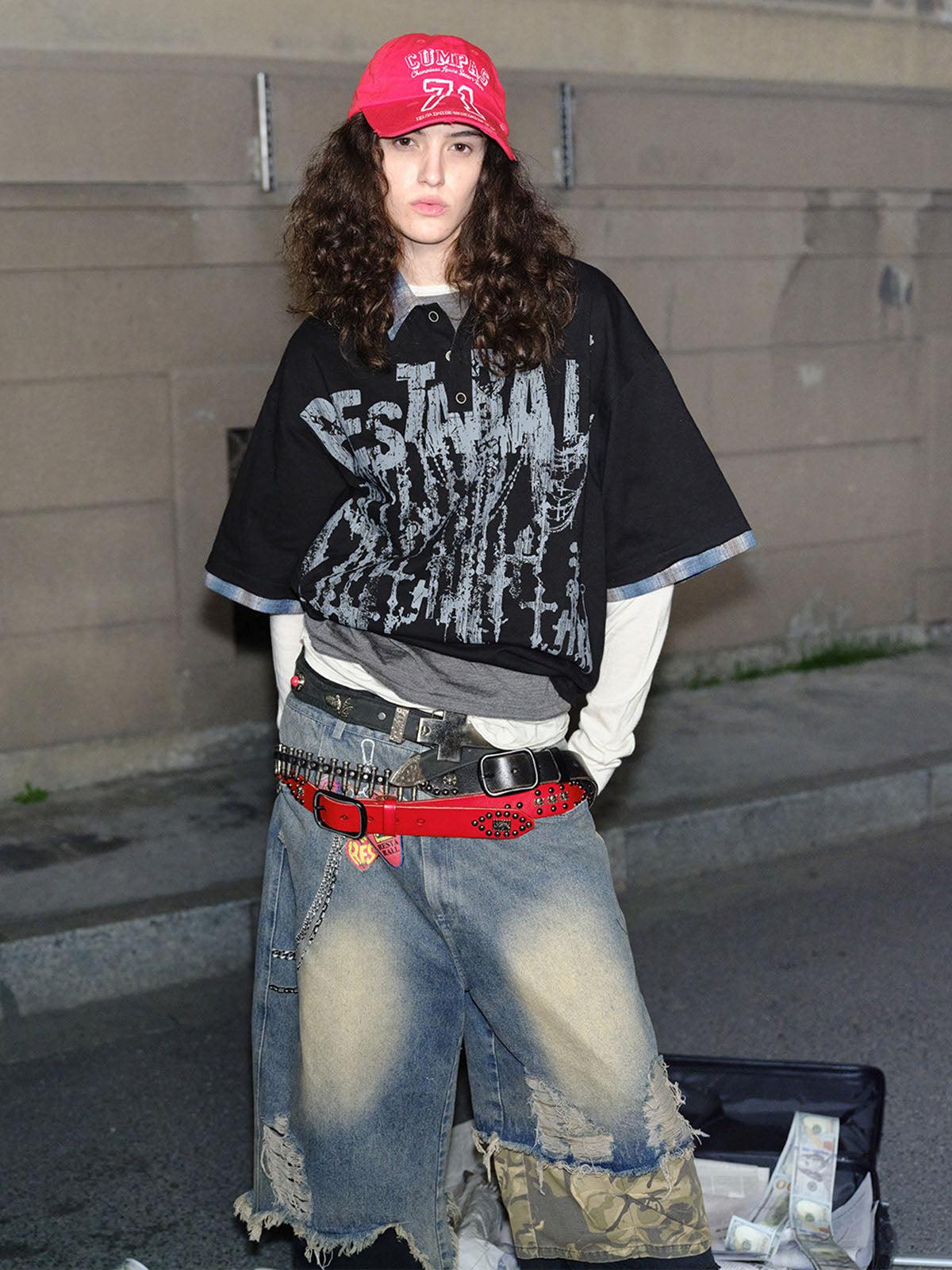 Concert Outfit Street Graffiti POLO Lapel Shirt