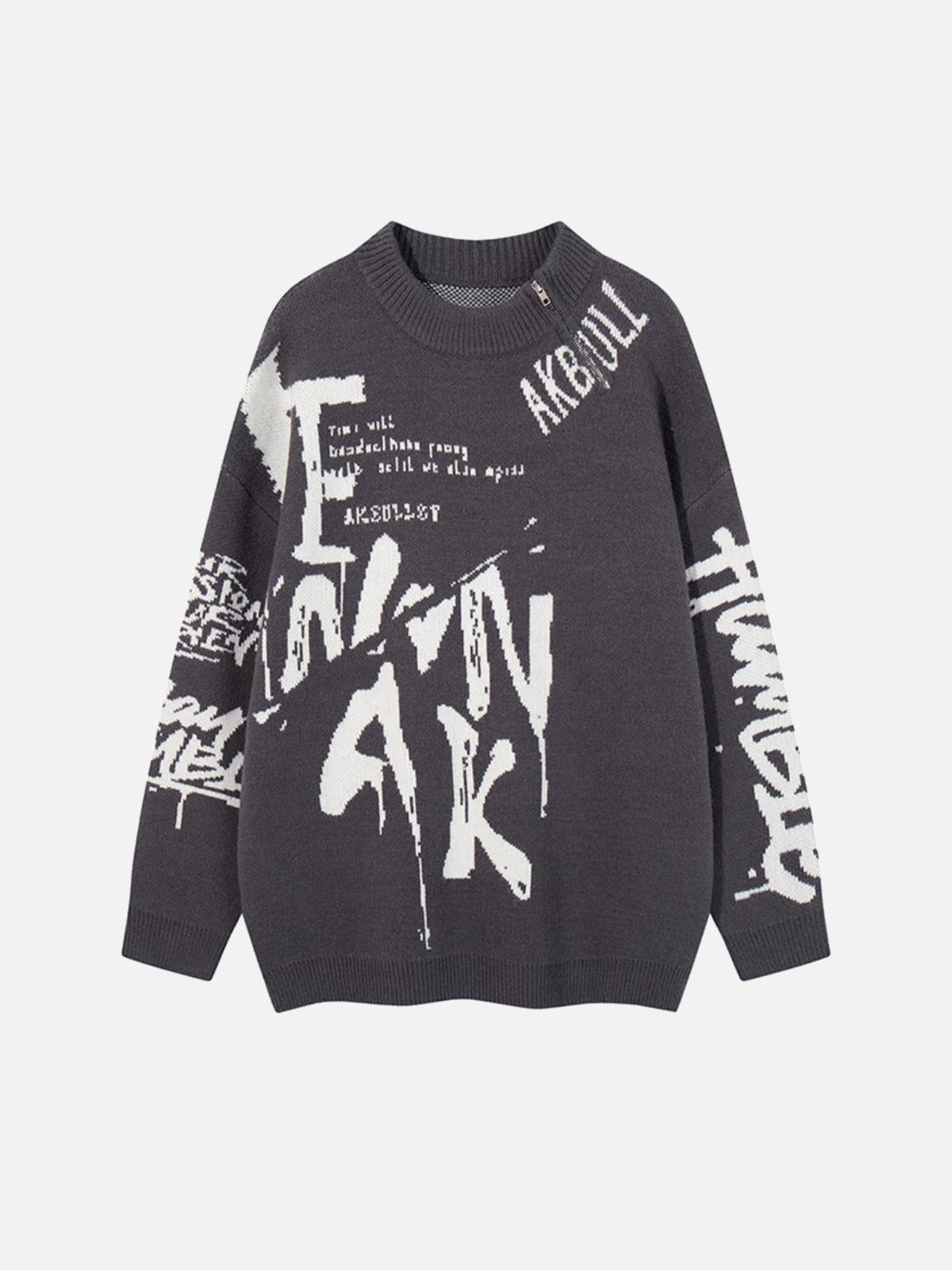 Concert Outfit Street Letter Graffiti Jacquard Sweater