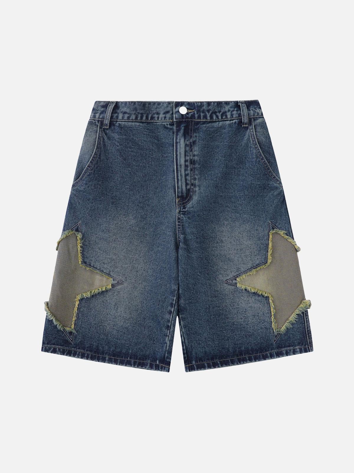 Concert Outfit Street Patchwork Star Embroidered Denim Shorts