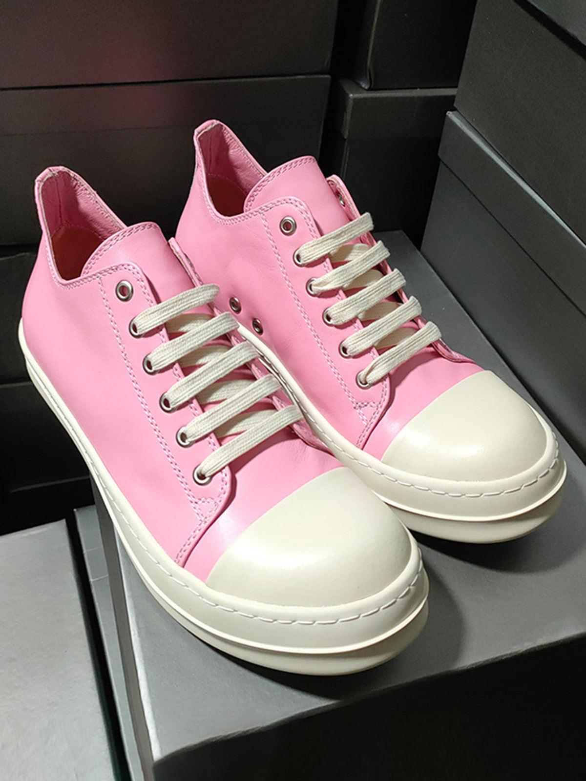 Concert Outfit Street Pink Leather Low-Top Sneakers
