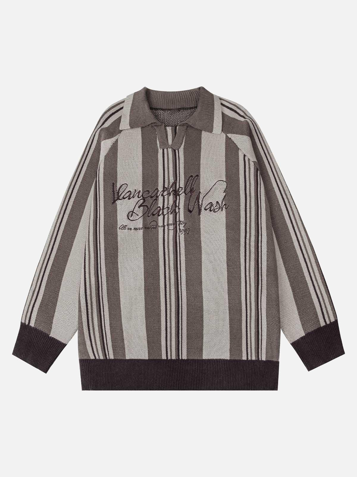 Concert Outfit Striped Embroidered Knit Polo Sweater
