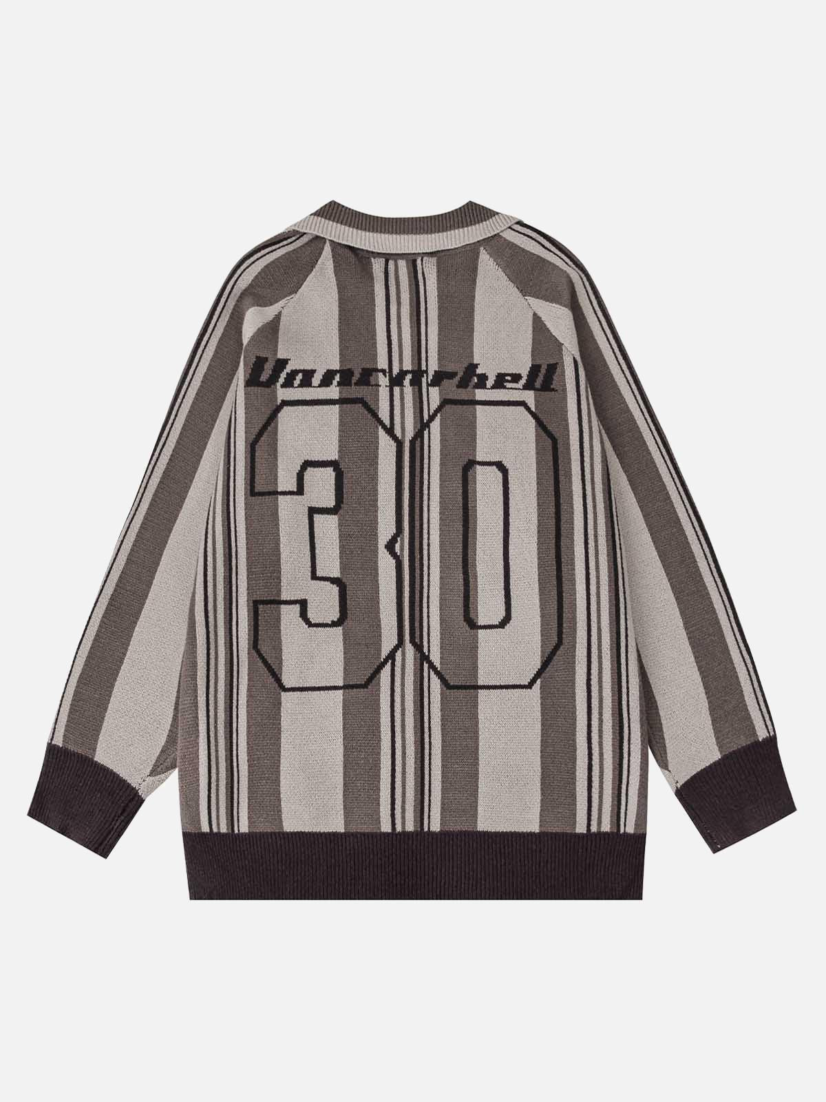 Concert Outfit Striped Embroidered Knit Polo Sweater