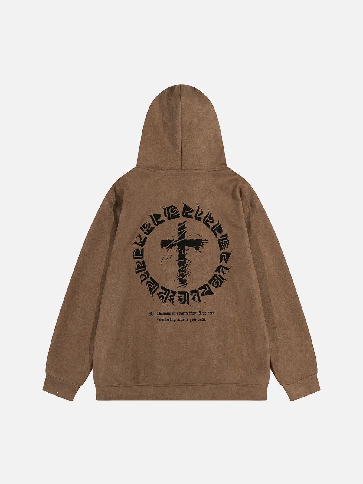 Concert Outfit Suede Cross Print Hoodie
