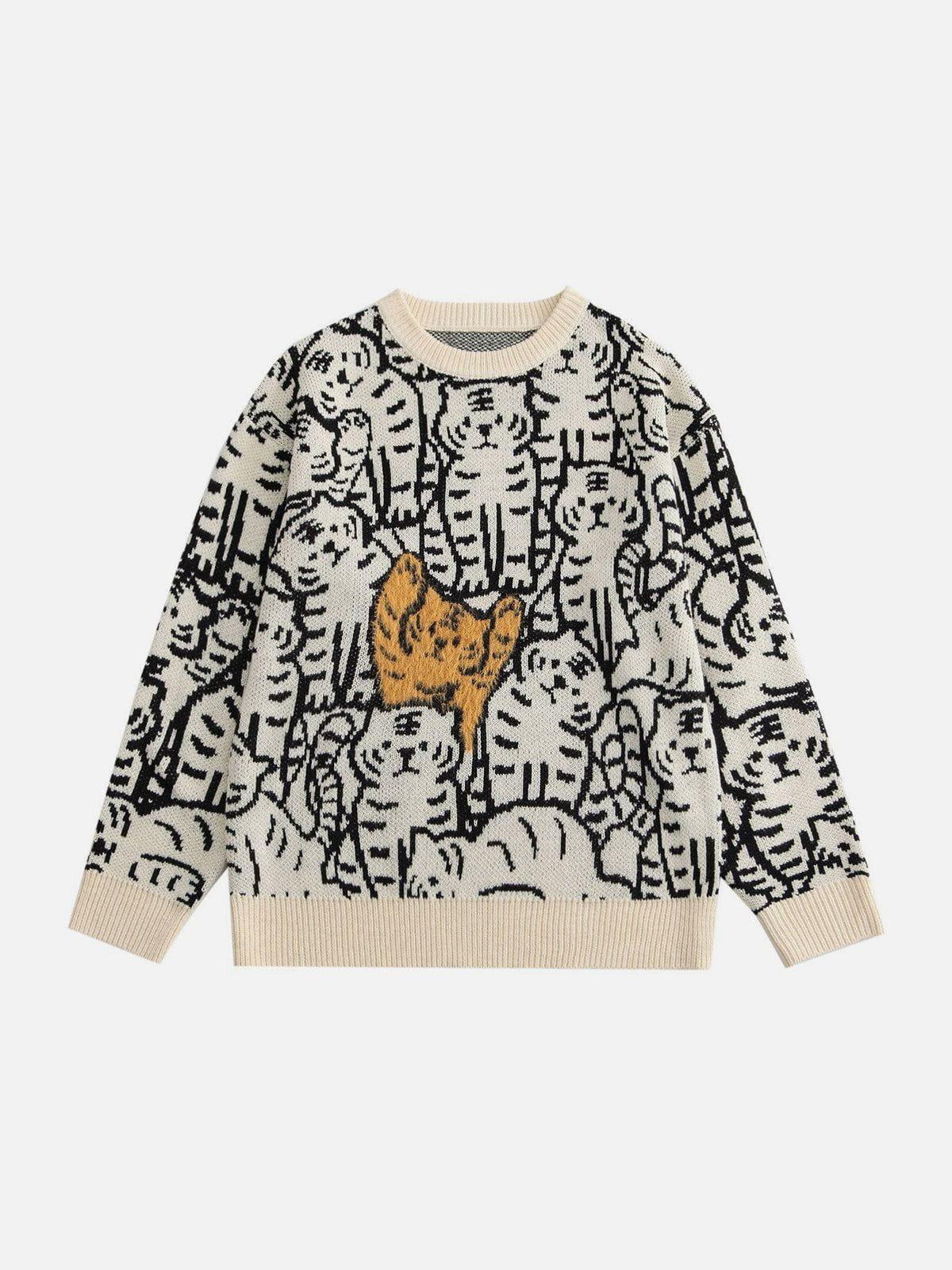 Concert Outfit Tiger Pattern Knit Sweater