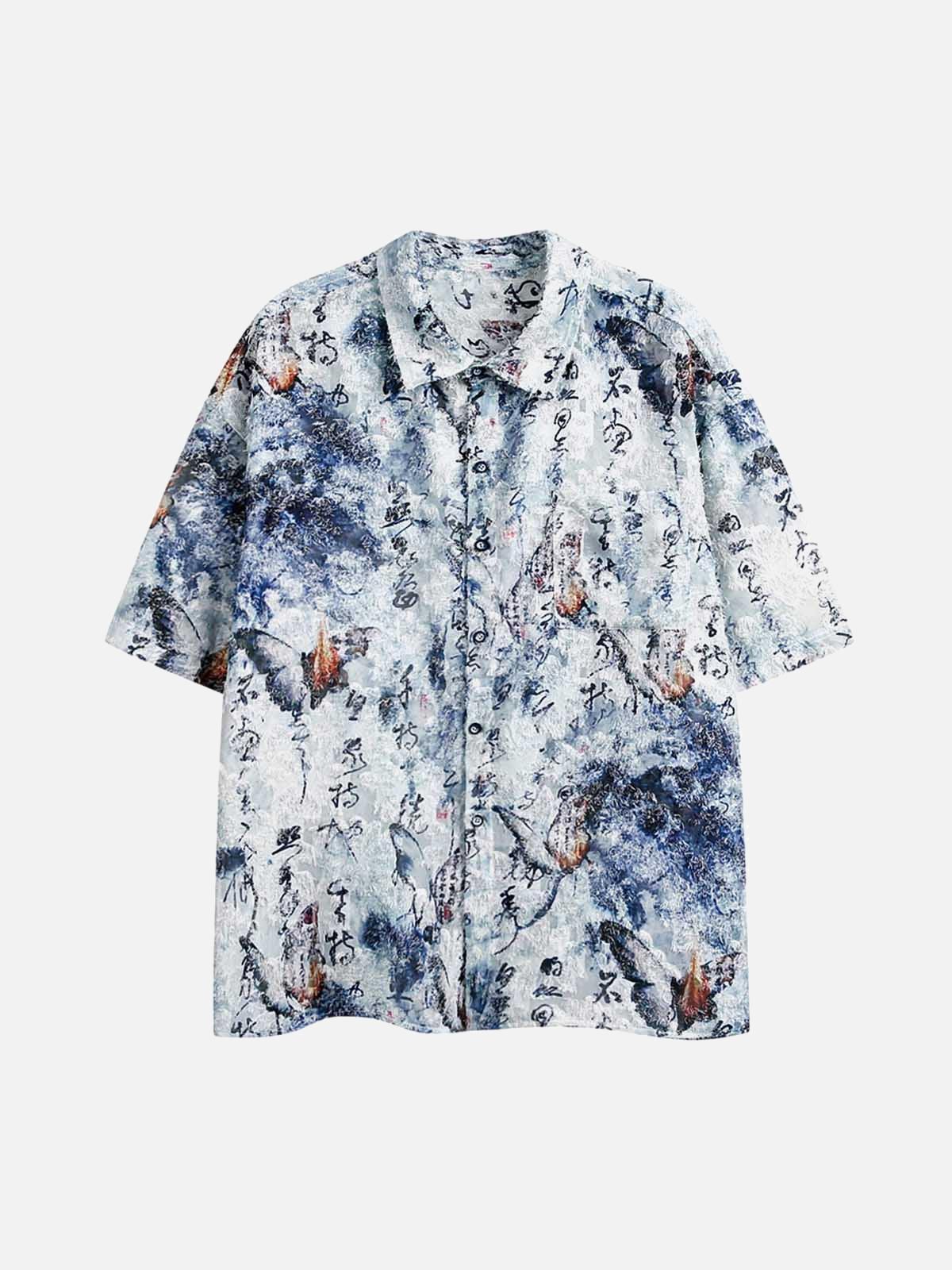 Concert Outfit Traditional Calligraphy Print Short-Sleeve Shirt