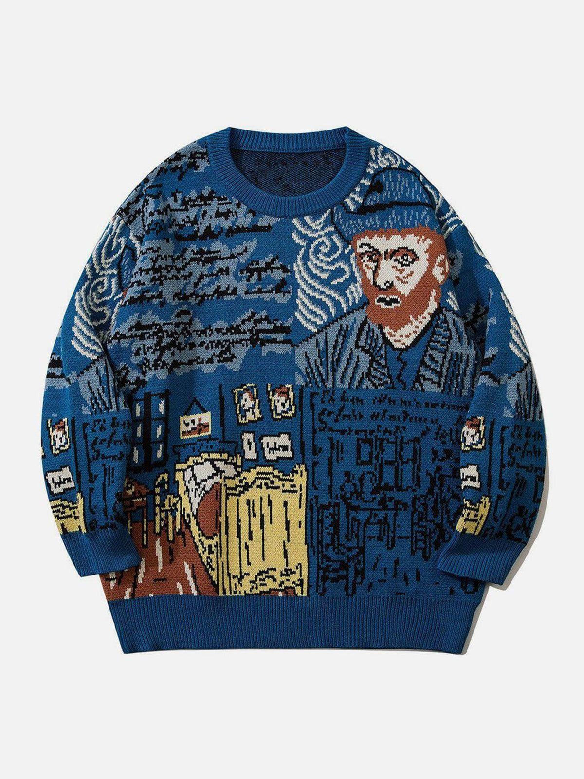 Concert Outfit Van Gogh Oil Painting Knit Sweater