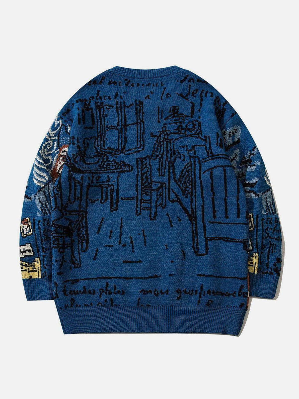 Concert Outfit Van Gogh Oil Painting Knit Sweater