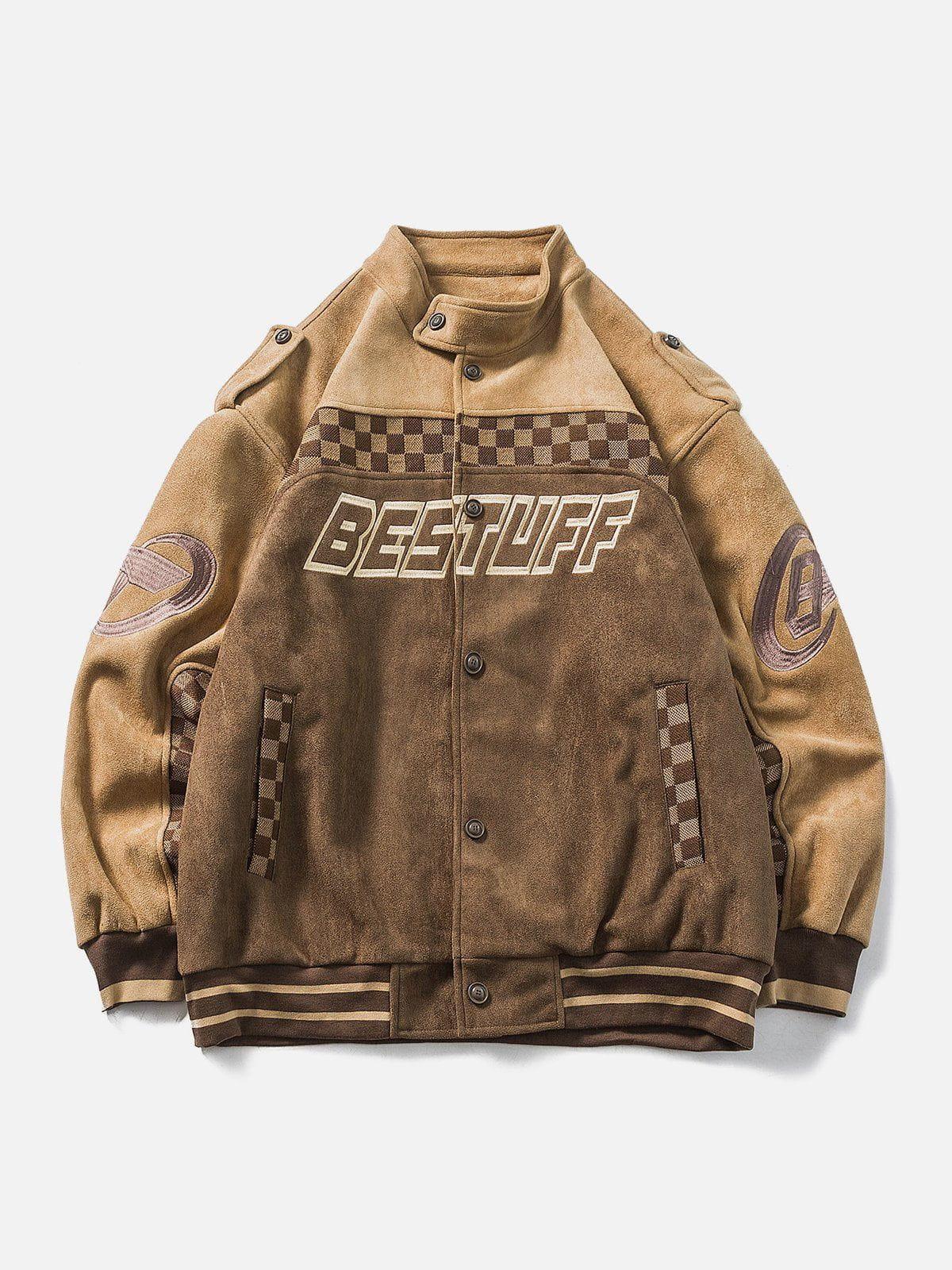 Concert Outfit Velvet Checkerboard Patchwork Racing Jacket